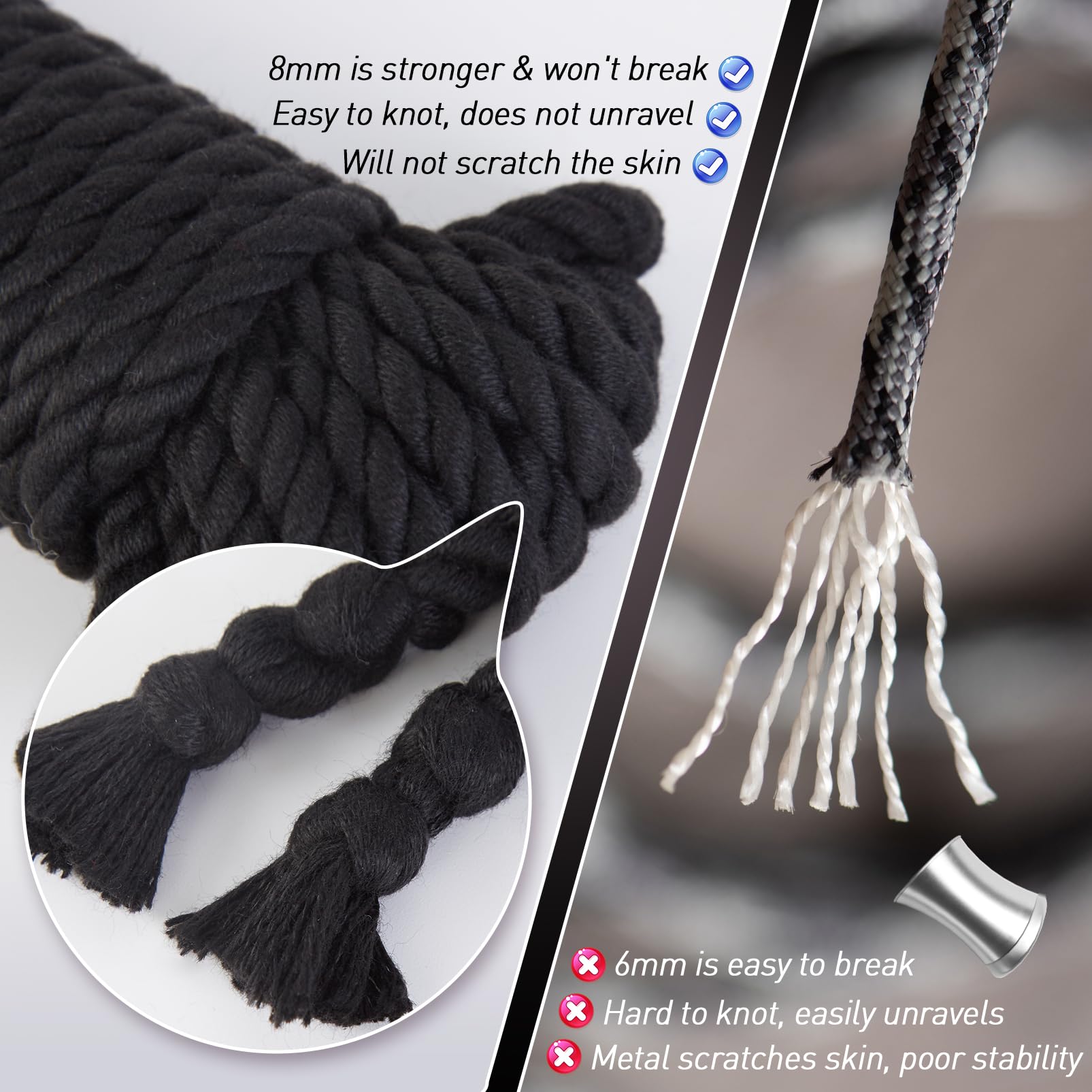 **UTIMI Shibari Bondage Rope Kit – 32ft/10m Soft Cotton BDSM Restraints for Couples, Beginners & Adults – 3-Pack Black SM Toys for Sensual Play, Spicing Up Romance & Roleplay Scenes**