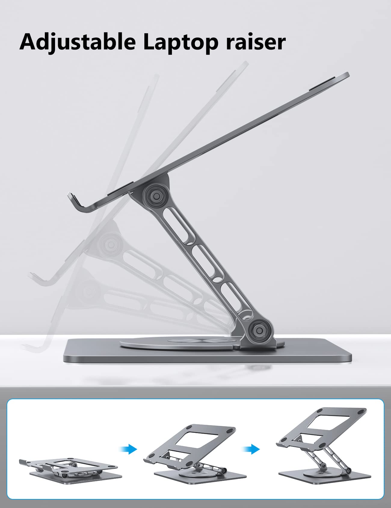 Adjustable Laptop Stand with 360° Rotating Base - Foldable Ergonomic Laptop Riser for MacBook Pro/Air & Surface Laptop up to 15.6 inches (Space Grey) - Perfect for Home Office, Gaming & Workspace Setup
