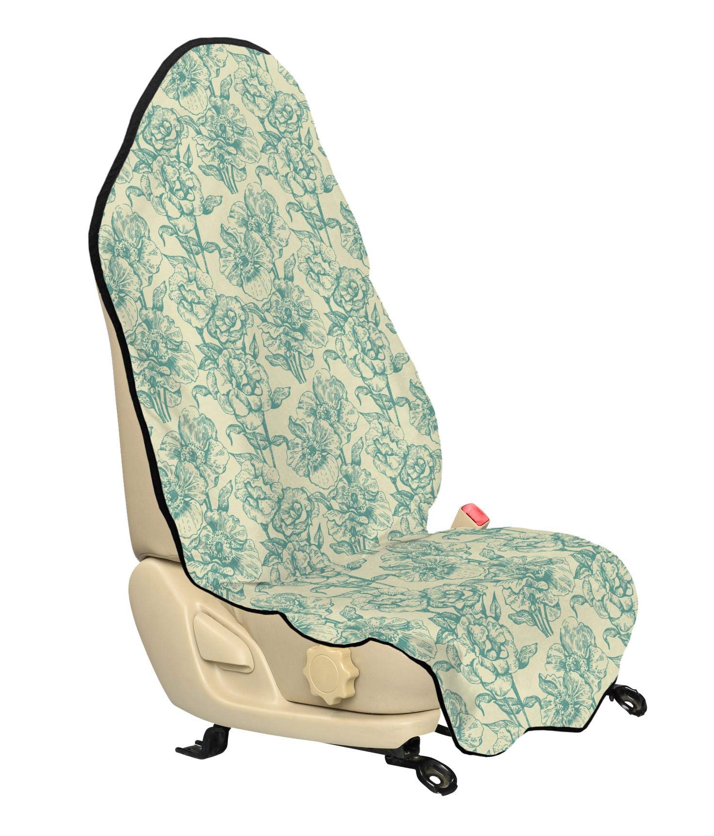 Ambesonne Green Car Seat Hoodie Cover - Vintage Botanical Flower Bouquet Design, Non-Slip Backing, Universal Fit 30