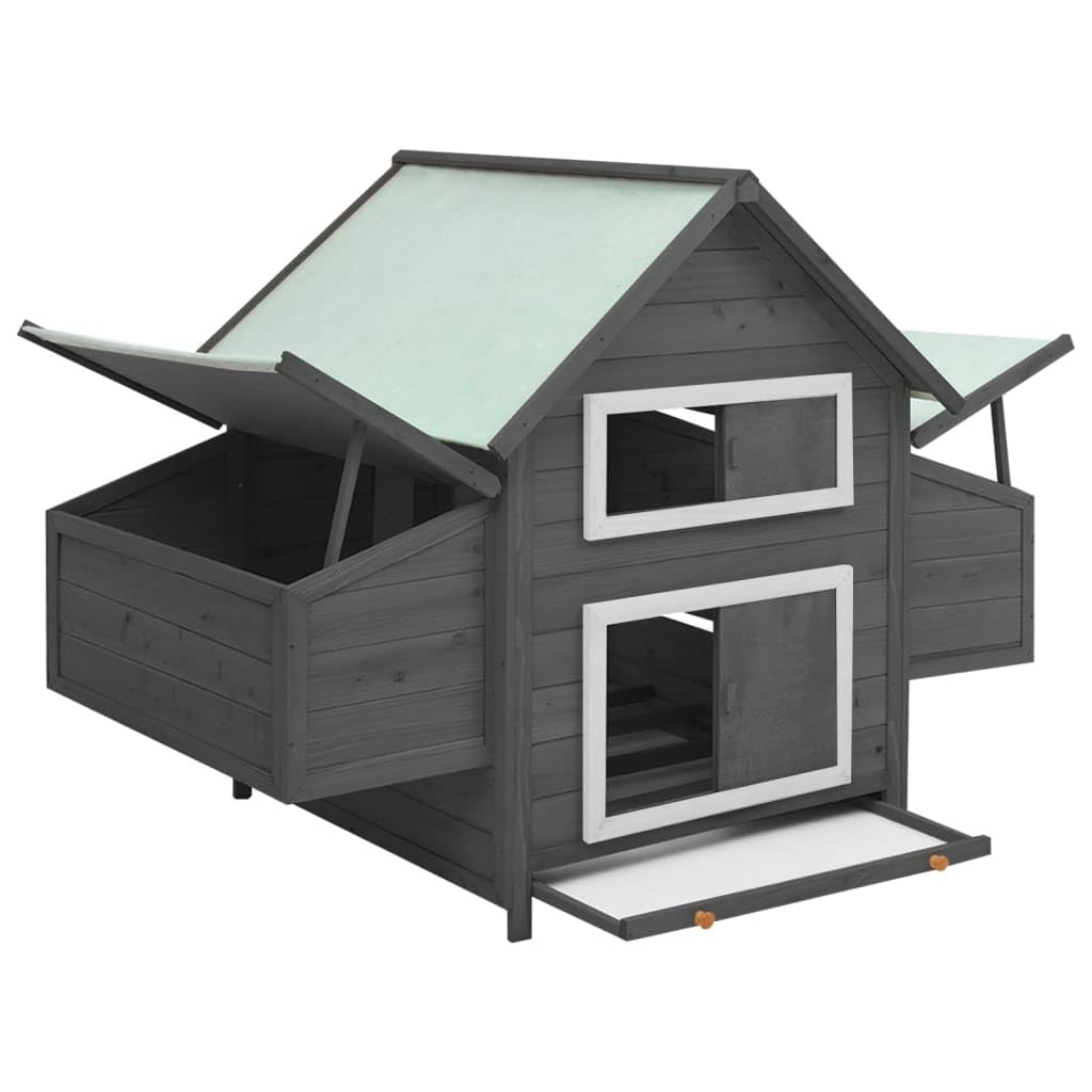 vidaXL Chicken Coop with 2 Nesting Boxes - Outdoor Hen House for Chickens, Small Animals & Rabbits - Durable Gray & White Firwood Structure - Perfect for Backyard Poultry Farming & Pet Shelter