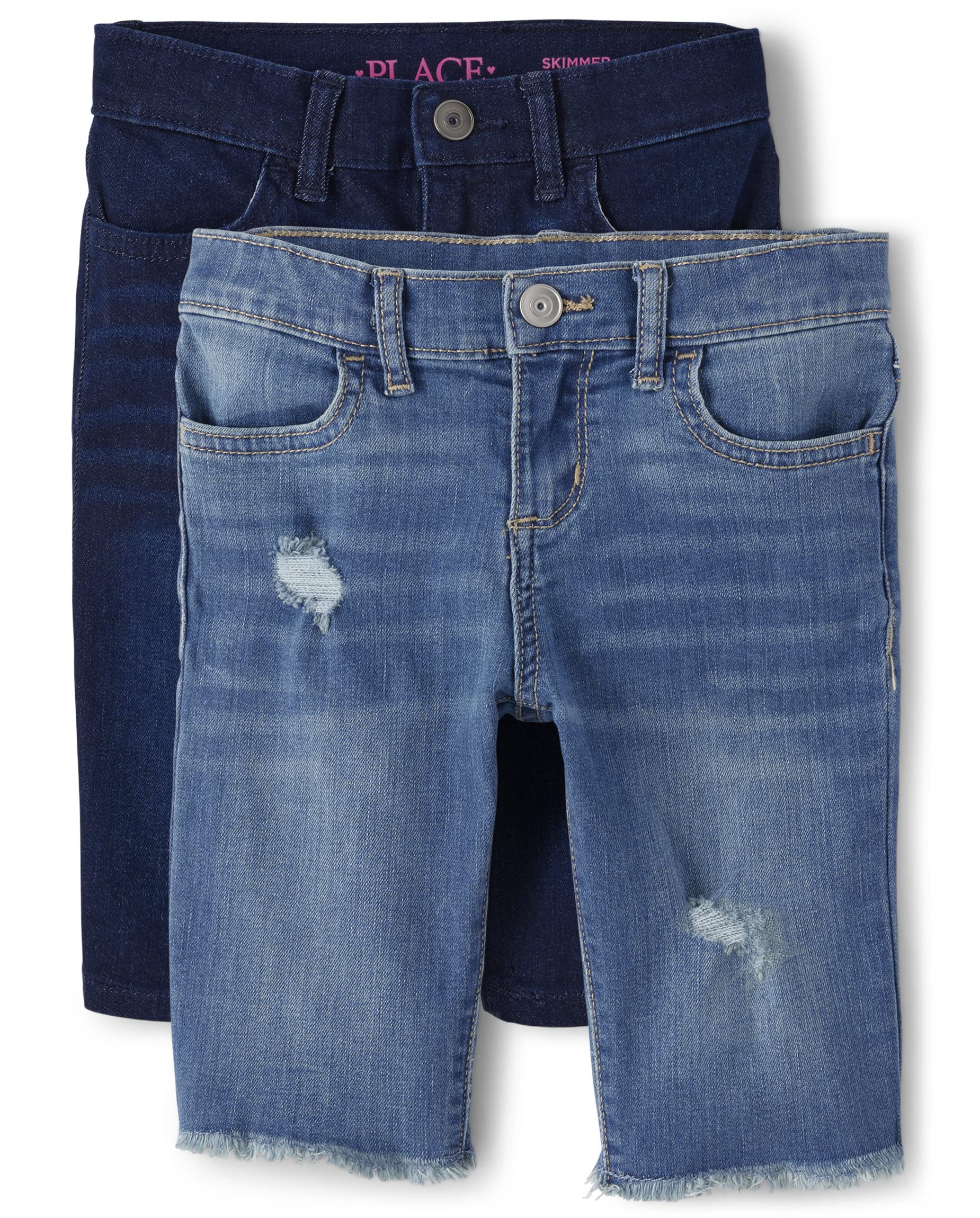 The Children's Place Girls' Denim Skimmer Shorts 2 Pack - Comfortable Stretch Denim Shorts for Toddler Girls, Perfect for Playdates, Summer Outfits & Casual Wear