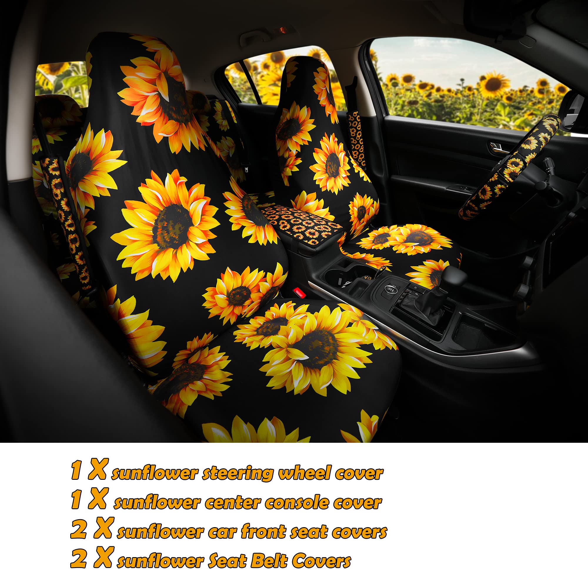 Sunflower Car Accessories Set - 17PC for Seat & Steering Wheel Covers