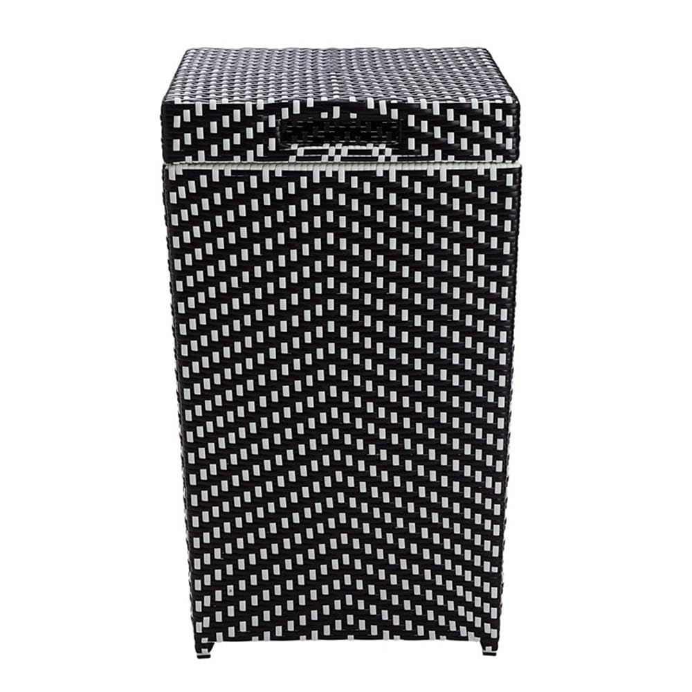Furniture of America Azur Outdoor Trash Can - Black Aluminum & Wicker Waste Bin for Patio, Garden, and Poolside Use