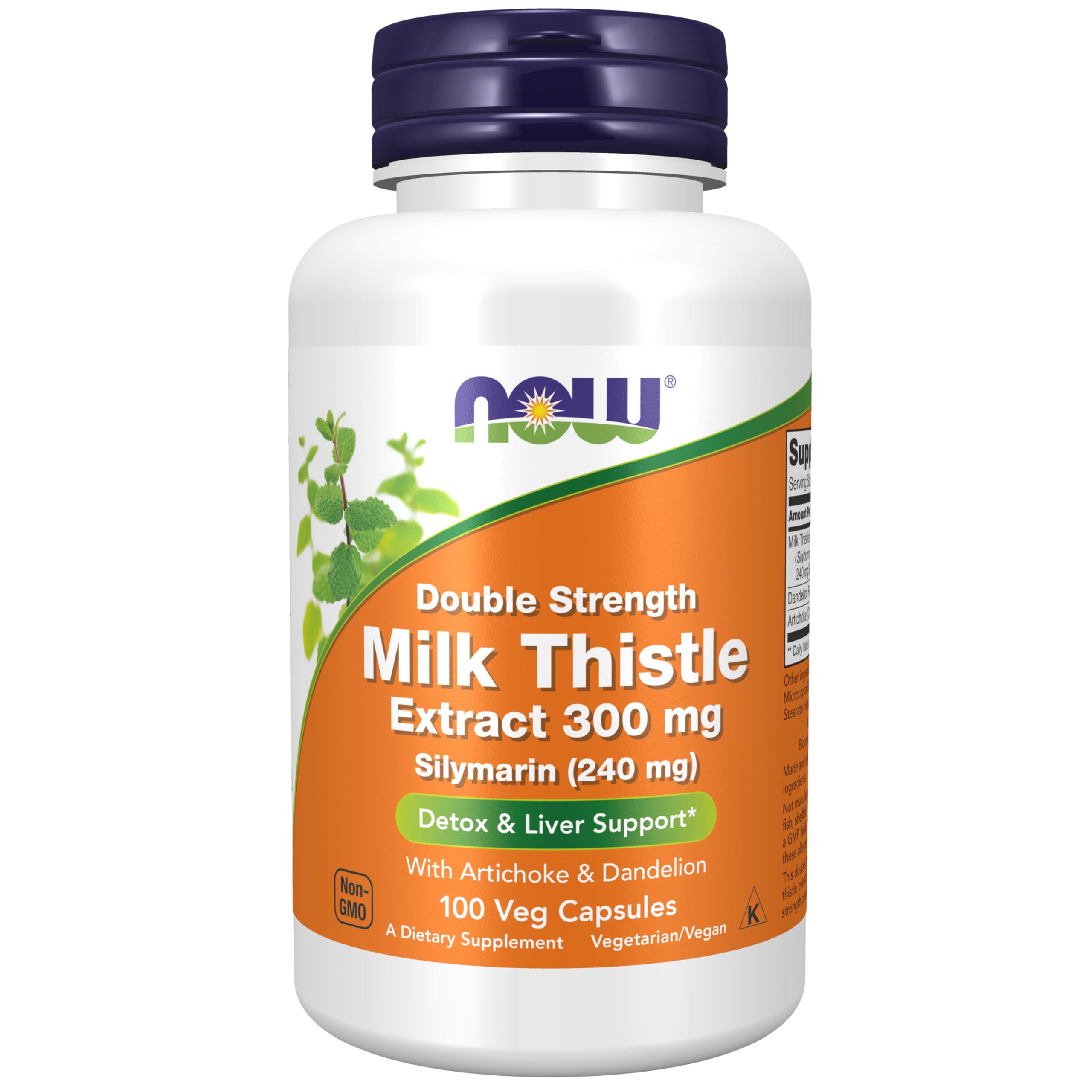NOW Foods Silymarin Milk Thistle Extract 300mg with Artichoke & Dandelion - Double Strength Liver Support Supplement, 100 Vegan Capsules - Detox & Liver Health for Daily Wellness