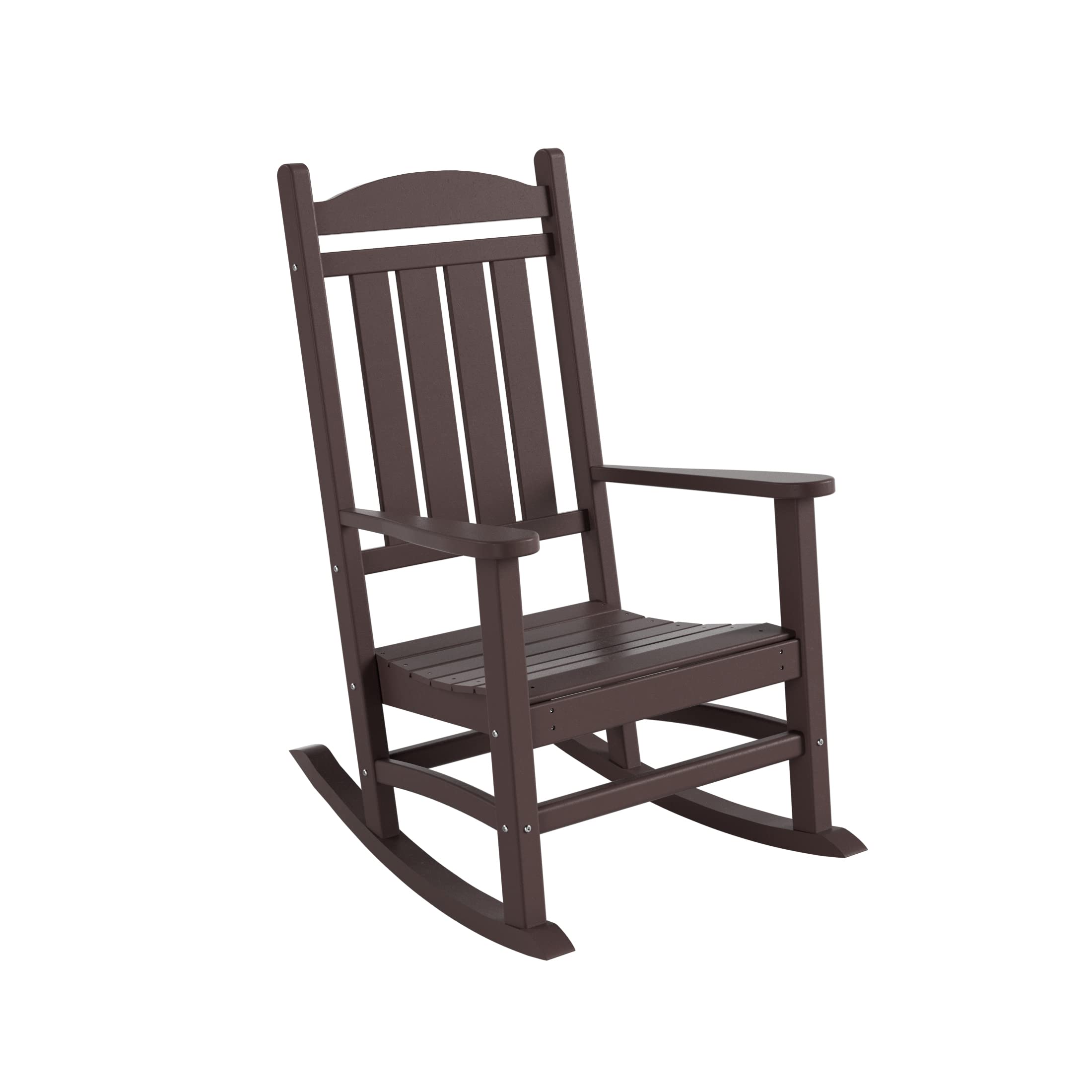 Farmhouse Outdoor HDPE UV-Resistant Rocking Chair - Dark Brown, Perfect for Patio, Garden, and Porch Relaxation