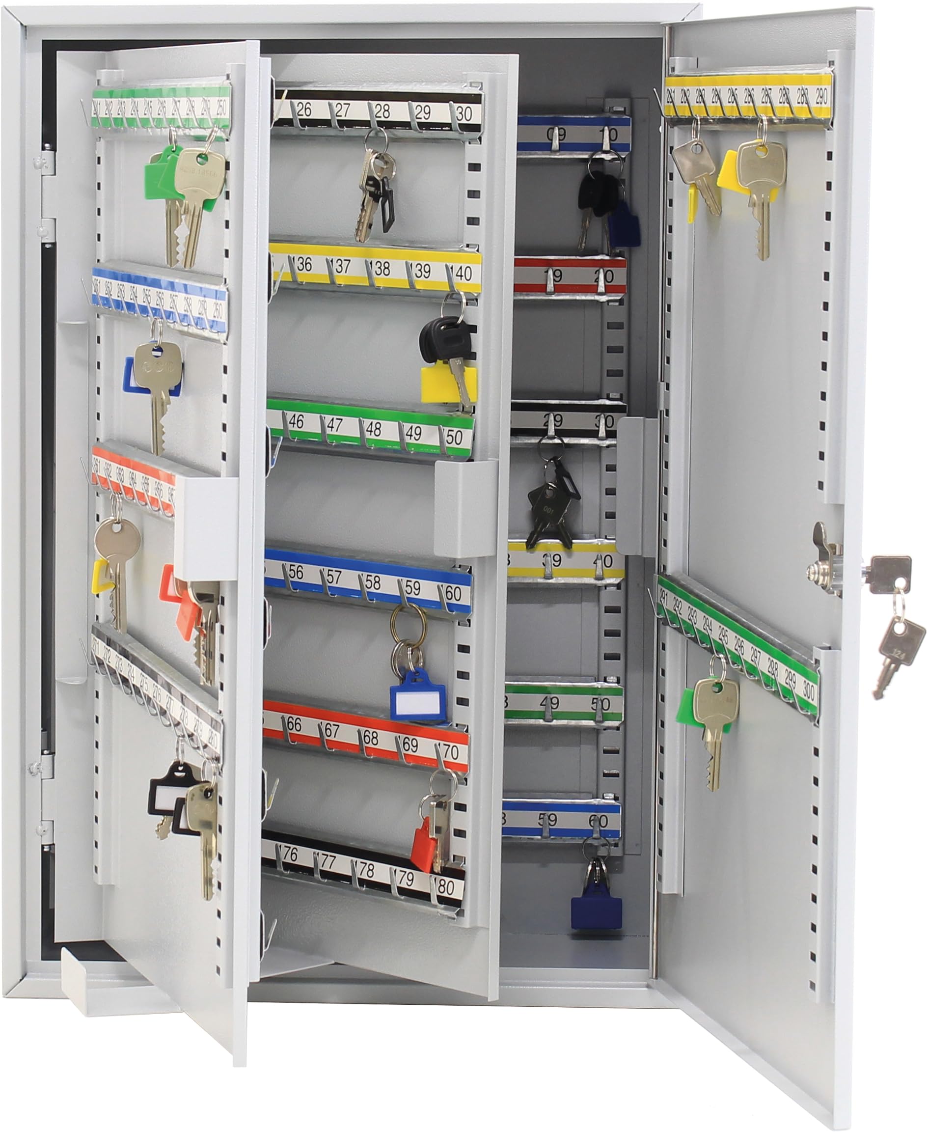300 Key Cabinet with Secure Cylinder Lock - Includes 2 Keys, Swivel Key Register, Adjustable Hook Strips & 300 Free Key Tags (Mounting Hardware Included) - Perfect for Home, Office, Hotel, and School Key Organization