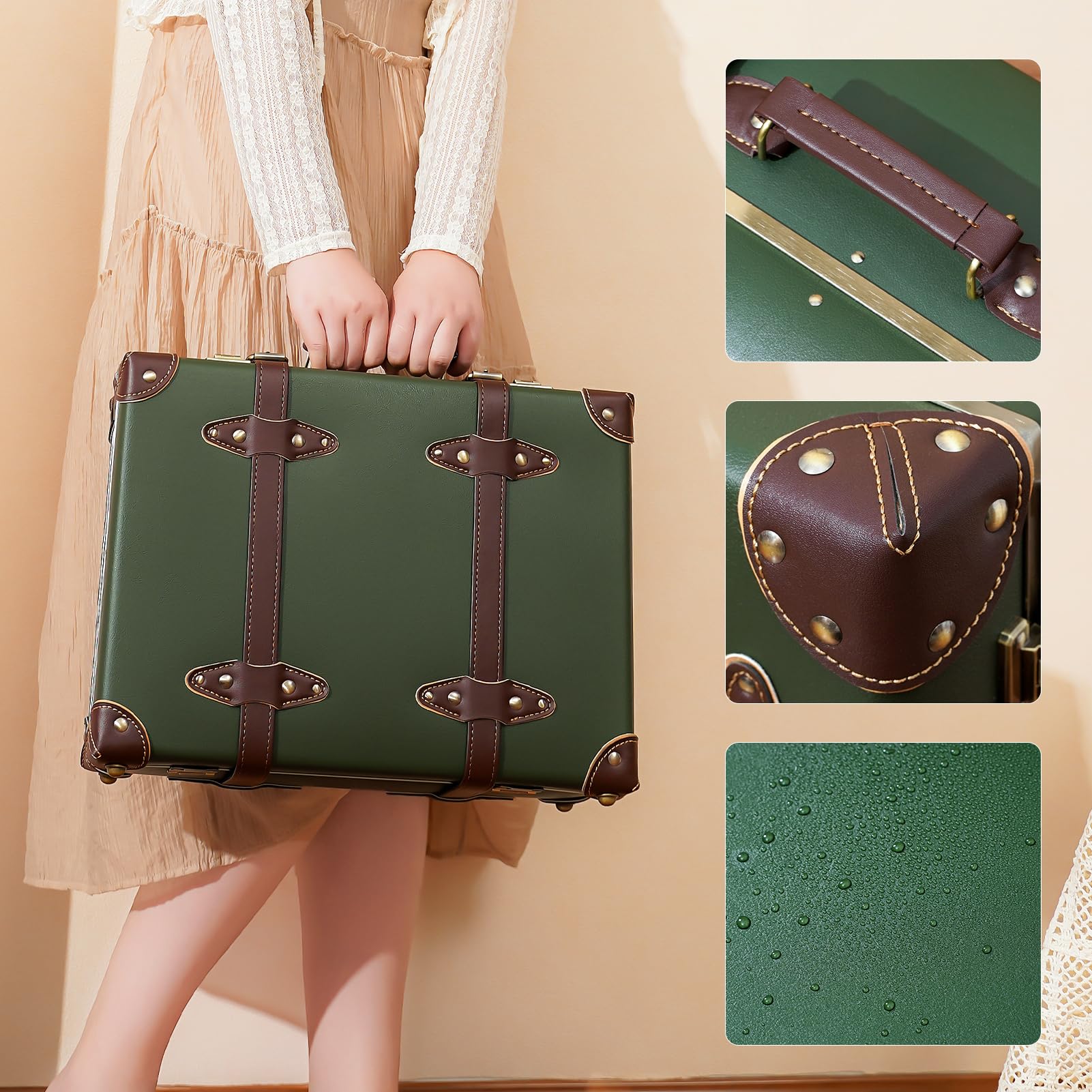 Vintage Leather Carry-On Overnight Suitcase - Cute Mini Trunk Luggage with Adjustable Shoulder Strap for Women | Perfect for Weekend Getaways, Business Trips & Airplane Cabin Baggage