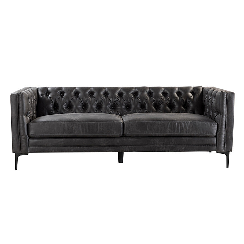84'' Vegan Leather Tufted Sofa - Modern Faux Leather Couch for Living Room, Office & Lounge - Comfortable Mid-Century Style Sectional with Button Tufting