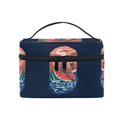 Stylish Skeleton Watermelon Print Cosmetic Bag - Waterproof Zippered Makeup Pouch & Toiletry Organizer for Women & Girls | Perfect for Travel, Beach, Boating & Sunset Parties