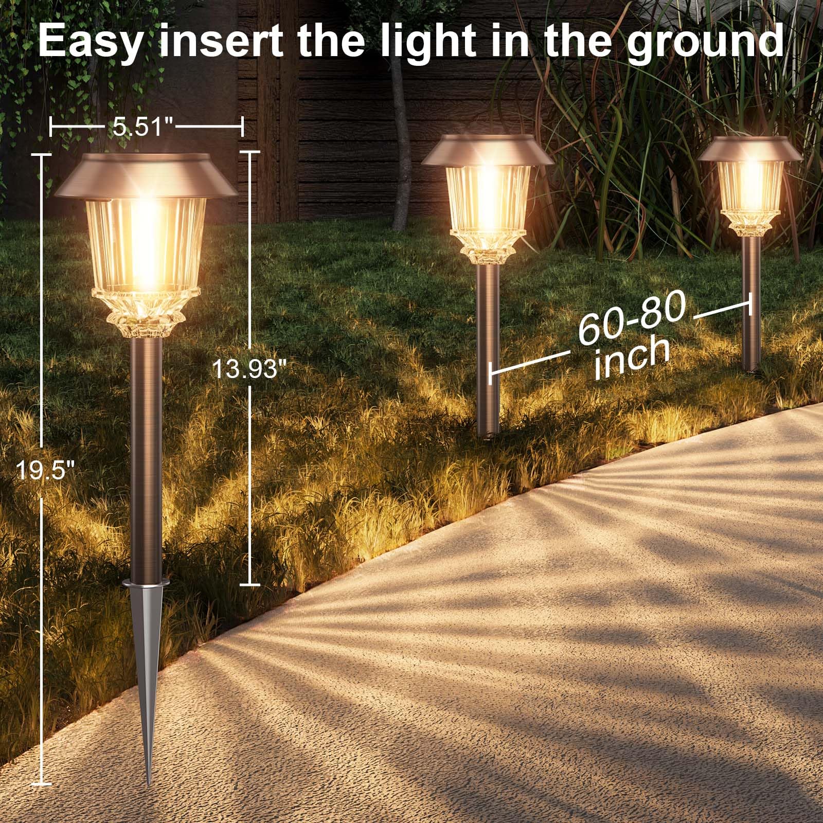 XMCOSY+ 6 Pack Solar Pathway Lights Outdoor Waterproof - 10-40 LM Dimmable Auto On/Off Solar Garden Lights for Yard, Walkway, Driveway (Warm White) | Energy-Efficient Landscape Lighting for Patio, Deck & Backyard