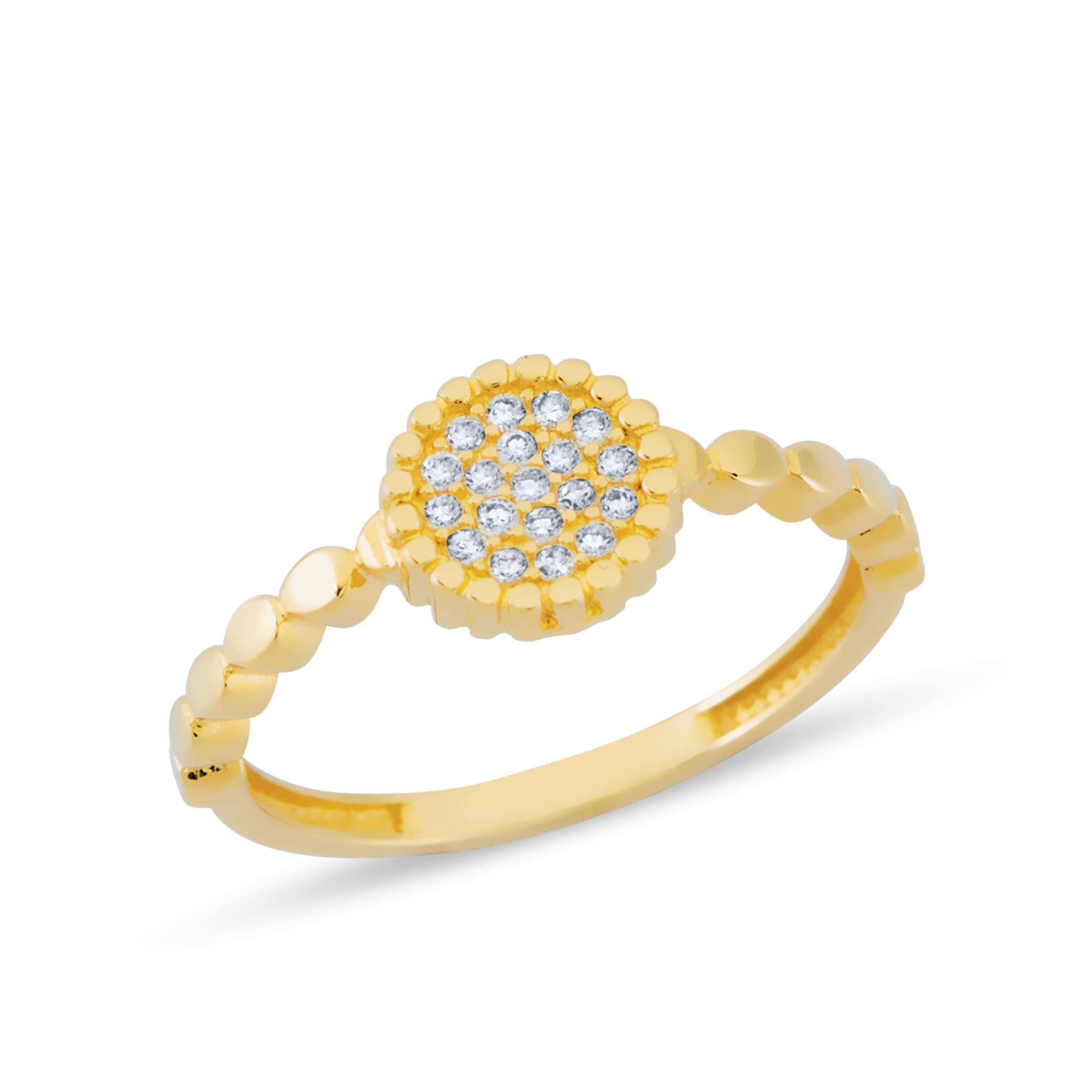 14K Solid Gold Dainty Stacking Round Cubic Zirconia Beaded Border Flower Promise Ring - Yellow, White or Rose Gold Options | Minimalist Stackable Rings for Women & Teens | Trendy Fine Jewelry Gift for Her (Size 4.5-12) | Perfect for Everyday Wear, Anniversaries & Special Occasions