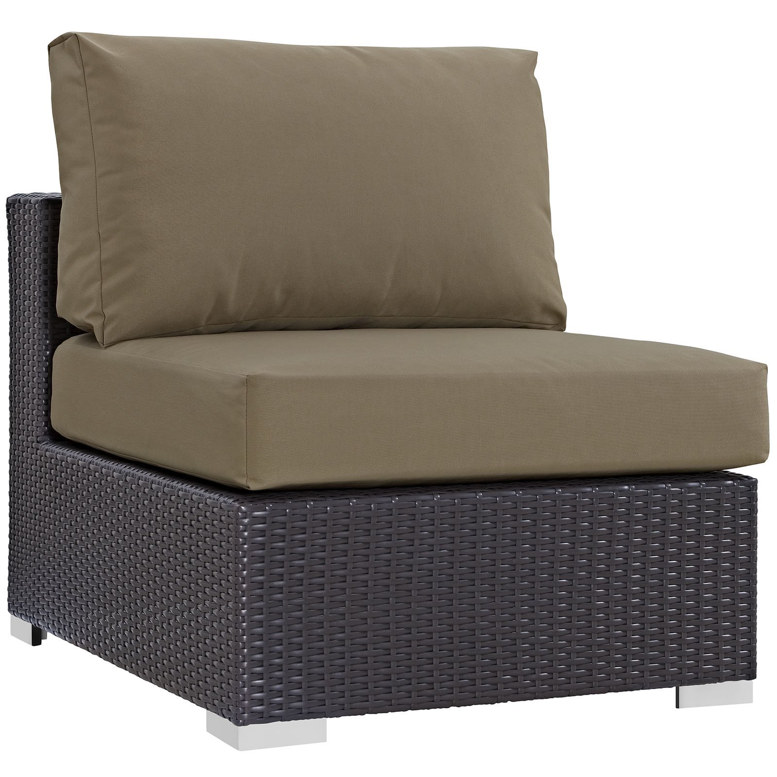 Modway Convene Wicker Rattan Outdoor Patio Sectional Sofa Armless Chair - Espresso Mocha Brown - Weather-Resistant Lounge Furniture for Backyard, Poolside & Garden Relaxation