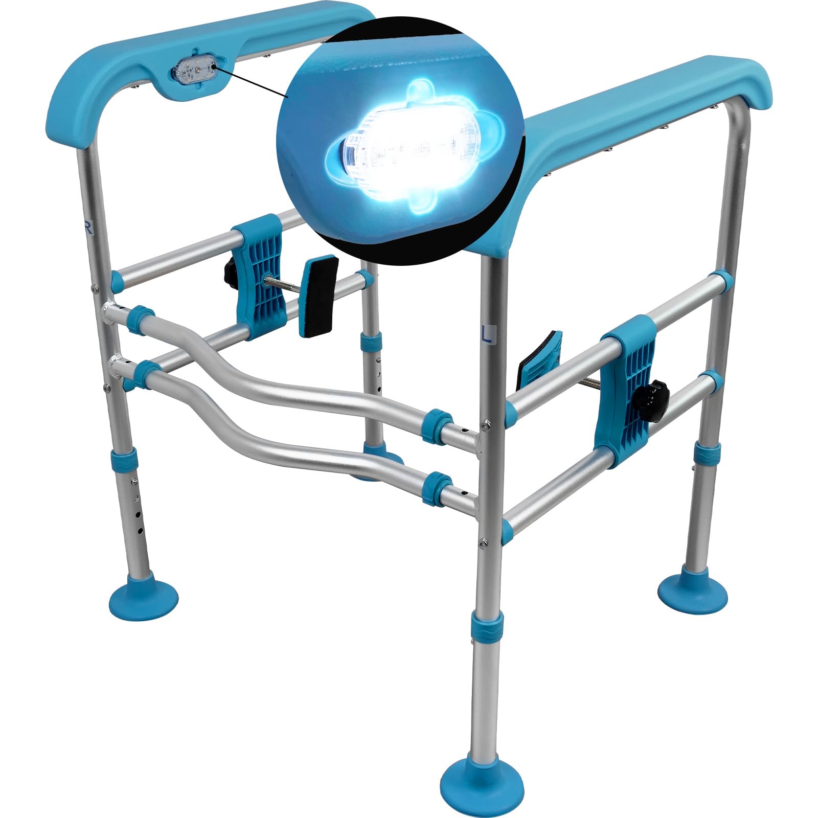 Sturdy Heavy Duty Toilet Safety Rails for Elderly & Disabled - Adjustable Height/Width Support Frame with LED Handles (661 lbs Capacity) - Ideal for Bathroom Safety, Mobility Assistance & Independent Living