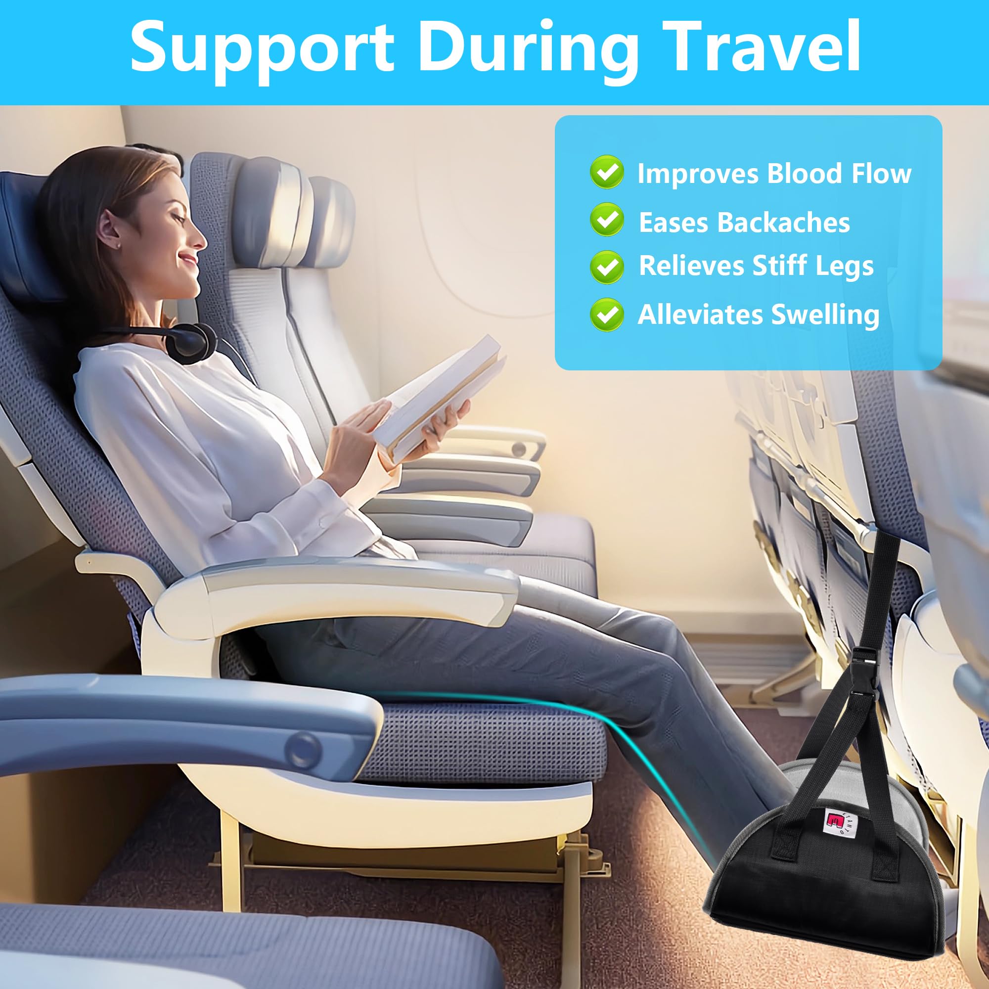 Premium Memory Foam Airplane Foot Rest & Hammock - 2-in-1 Portable Travel Leg Support for Long Flights | Ergonomic Foot Cushion & Desk Foot Rest | Perfect for Airplane, Office & Home Use