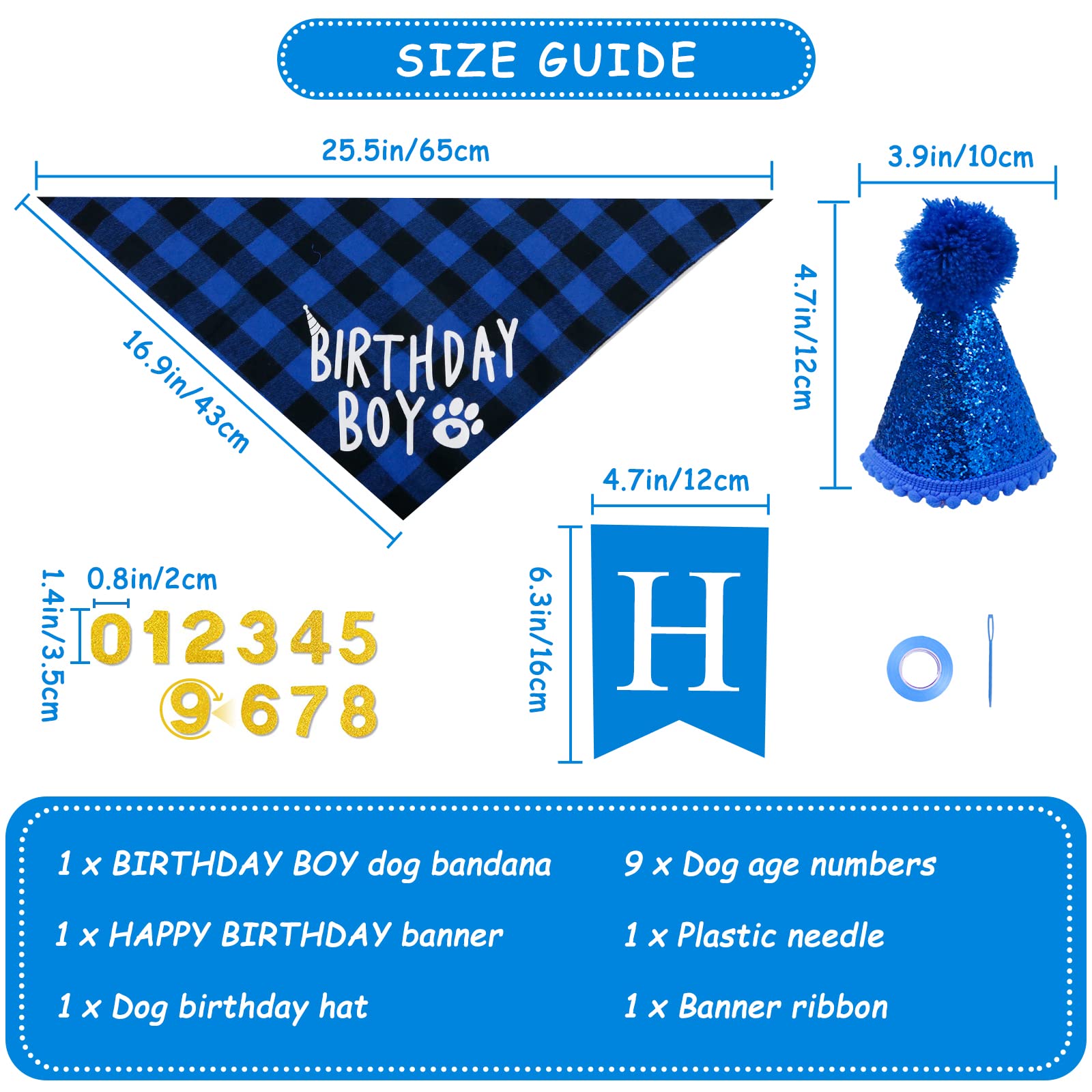 Nepfaivy Dog Birthday Party Decorations Kit - Reversible Bandana, Birthday Hat, Banner & Numbers for Small Large Dogs & Cats - Perfect for Puppy Birthday Celebrations & Pet Parties