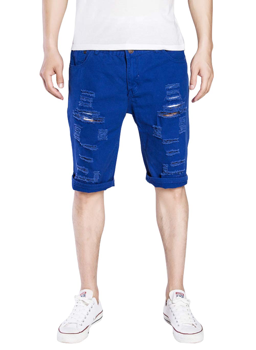 Distressed Denim Shorts for Men - Knee-Length Bermuda Jeans with Holes | Summer Casual Wear, Beach Outfits & Street Style