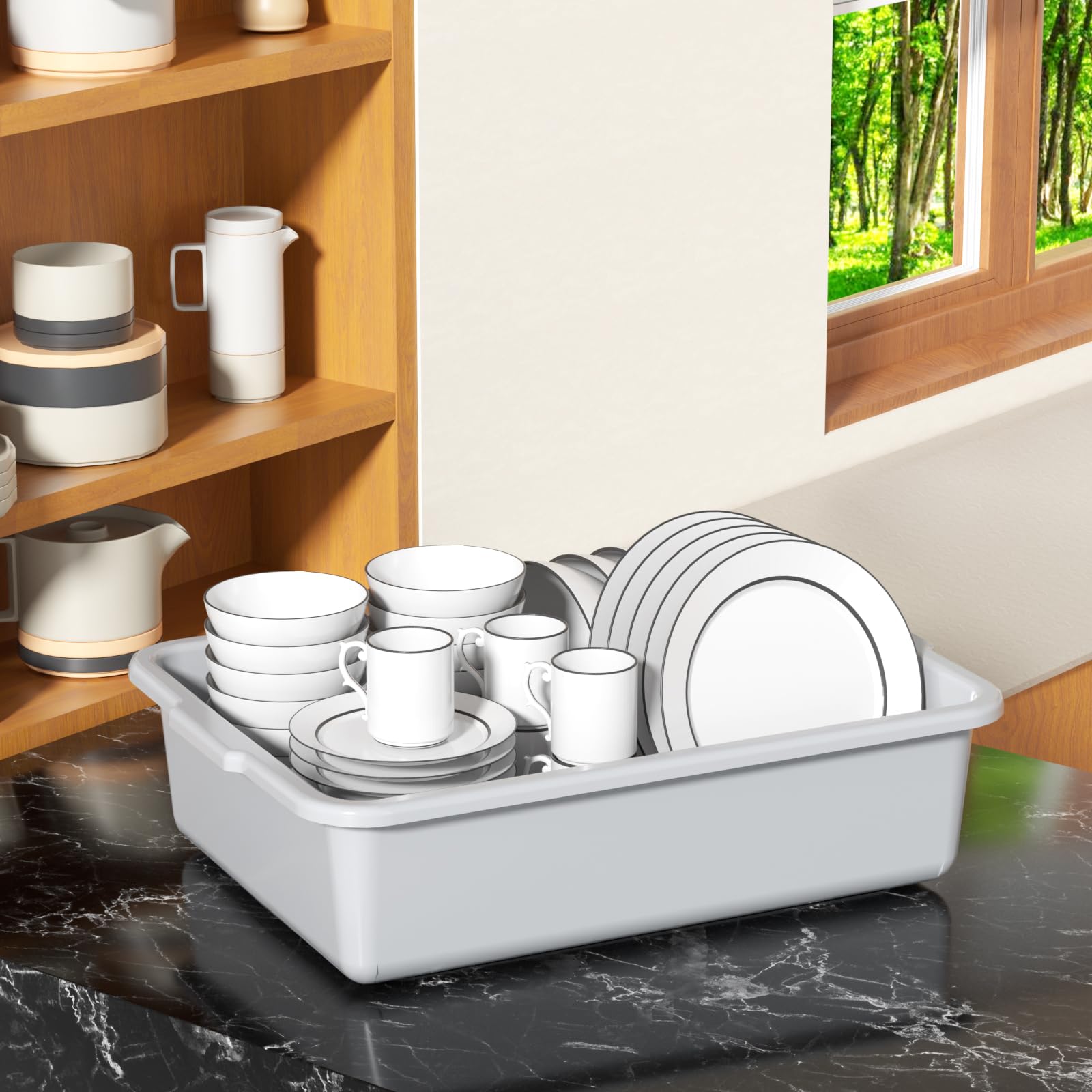 13L Commercial Bus Box & Utility Dish Wash Basin Tub - 4 Pack Set for Restaurants, Food Trucks, and Catering Services