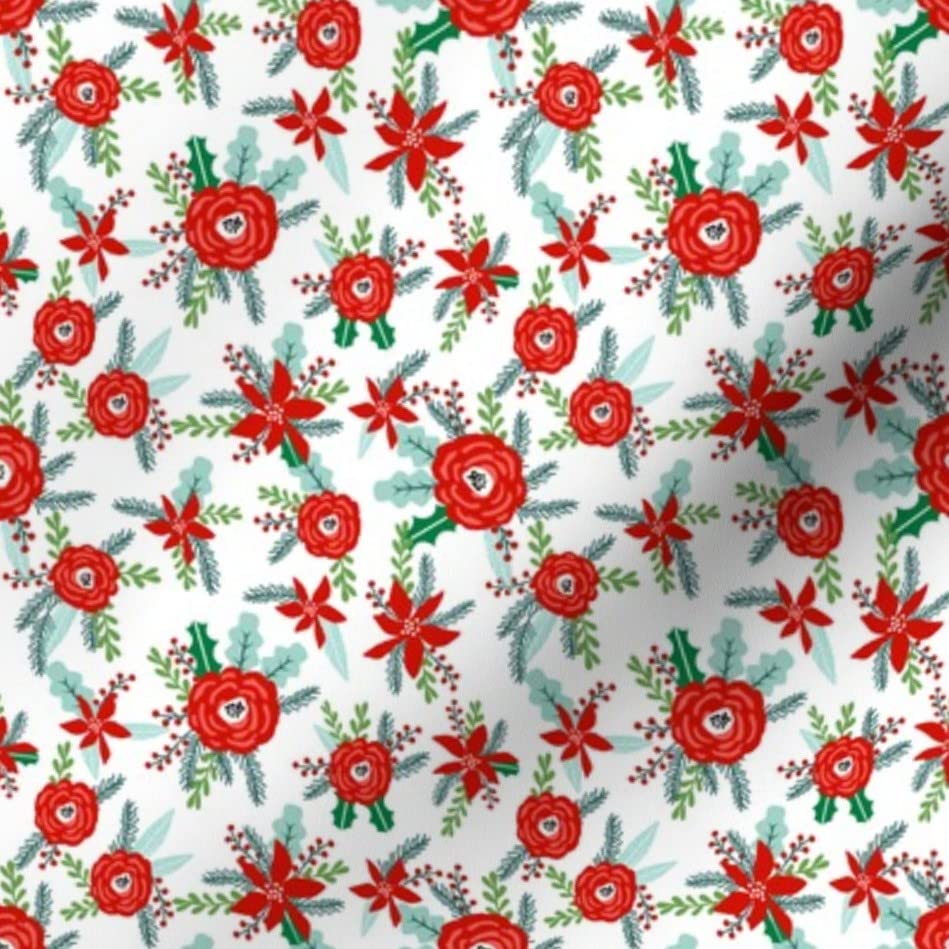 Christmas Floral Fabric - Red Peonies & Poinsettias Printed on Soft Minky Fat Quarter for Sewing Baby Blankets, Quilt Backing & Holiday Decor | Premium Plush Fabric for DIY Crafts & Home Decor