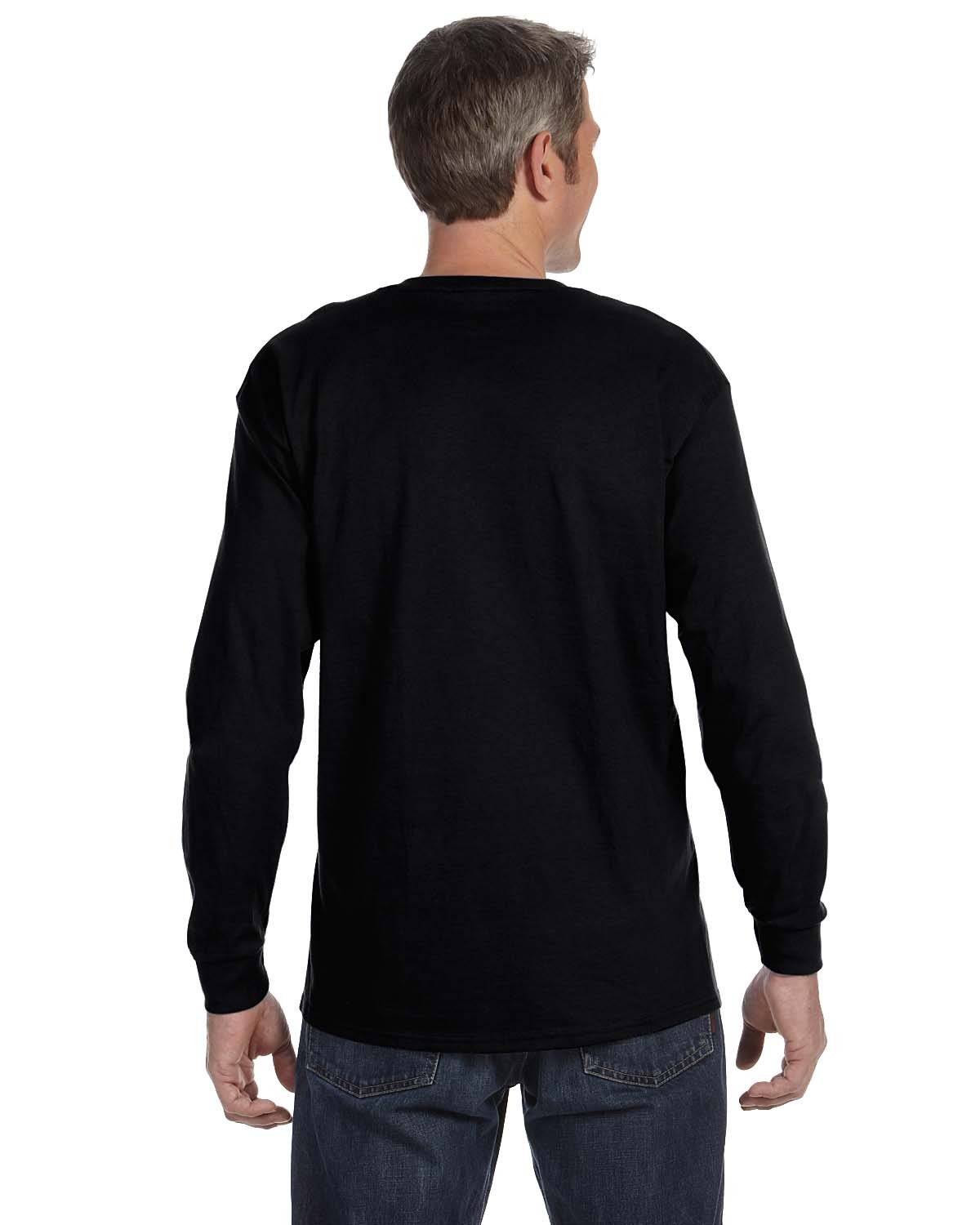 Jerzees 50/50 Heavyweight Blend Long-Sleeve T-Shirt for Men - Soft Cotton-Polyester Crewneck Shirt, Large Size, Black - Perfect for Casual Wear, Work Uniforms & Layering