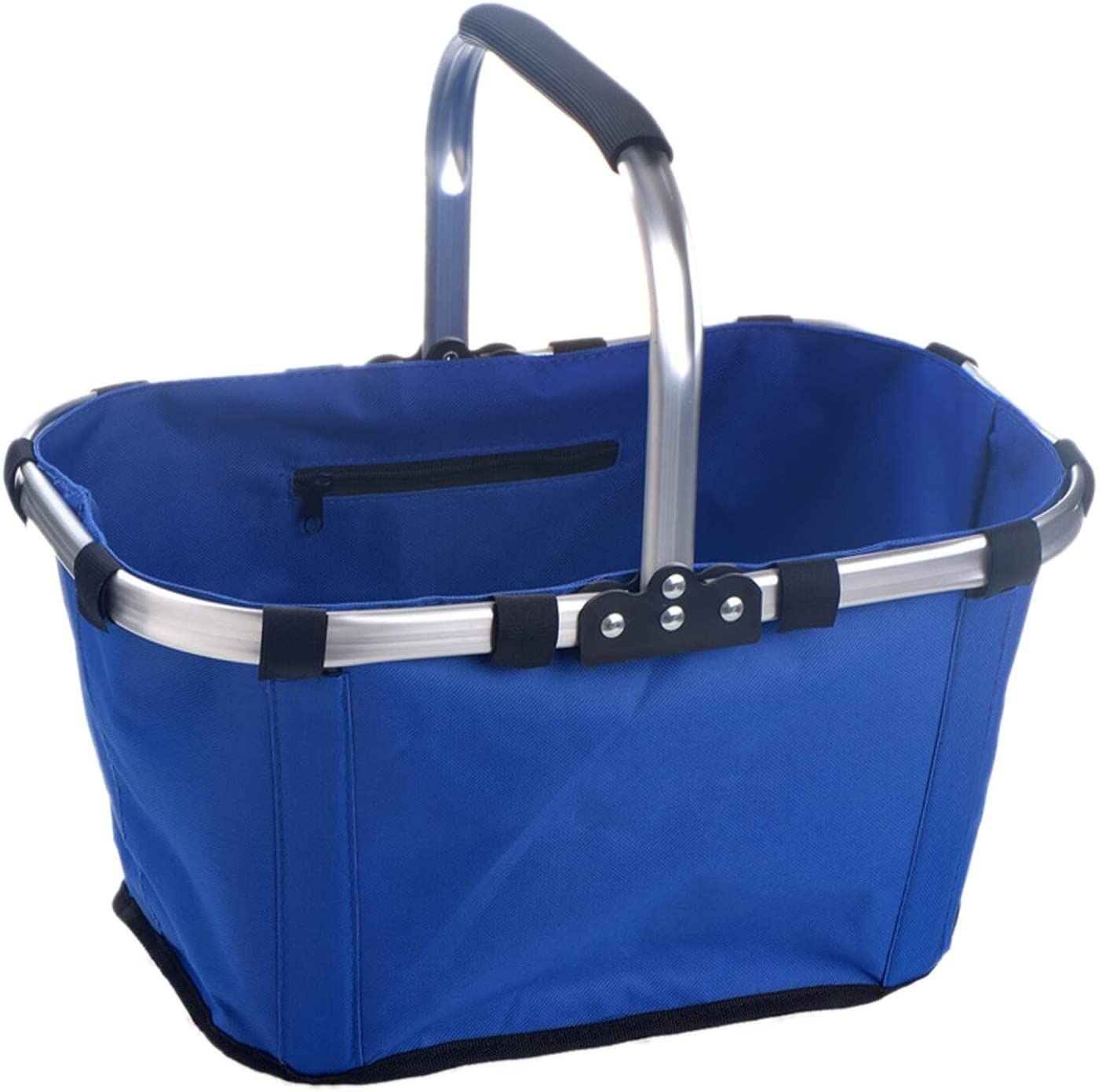 Foldable Portable Large Shopping Basket - Aluminum Frame Storage Organizer for Outdoor Picnic, Camping, Travel & Kitchen Use | Space Saving & Durable Design (Blue, 3-Pack) - Perfect for Grocery Shopping, Beach Trips, and Home Organization