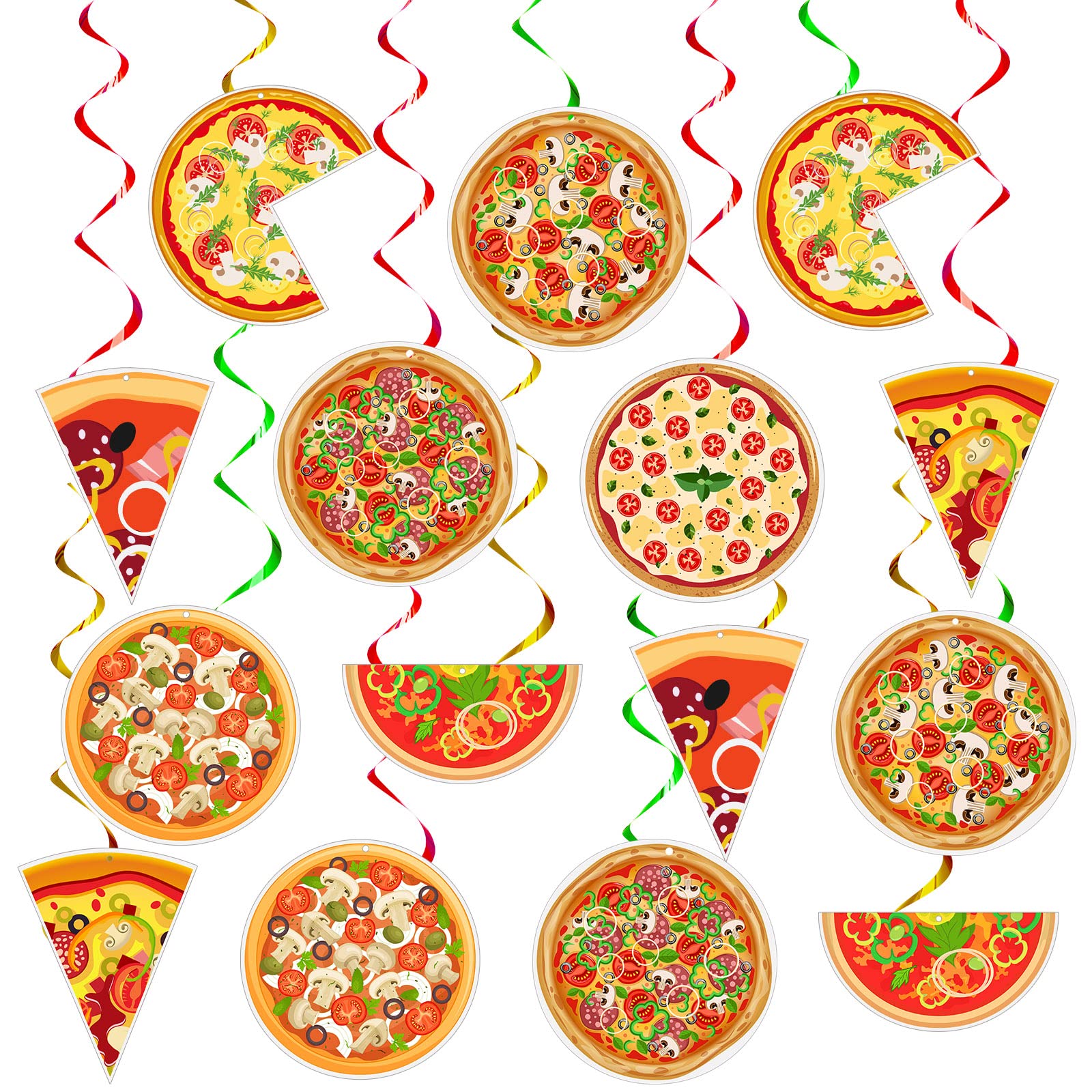 48 Pcs Pizza Party Decorations - Colorful Hanging Swirls & Ceiling Decorations for Pizza Themed Birthday Party Supplies | Perfect for Kids Birthday, Classroom Decor, Pizza Restaurant Theme Party