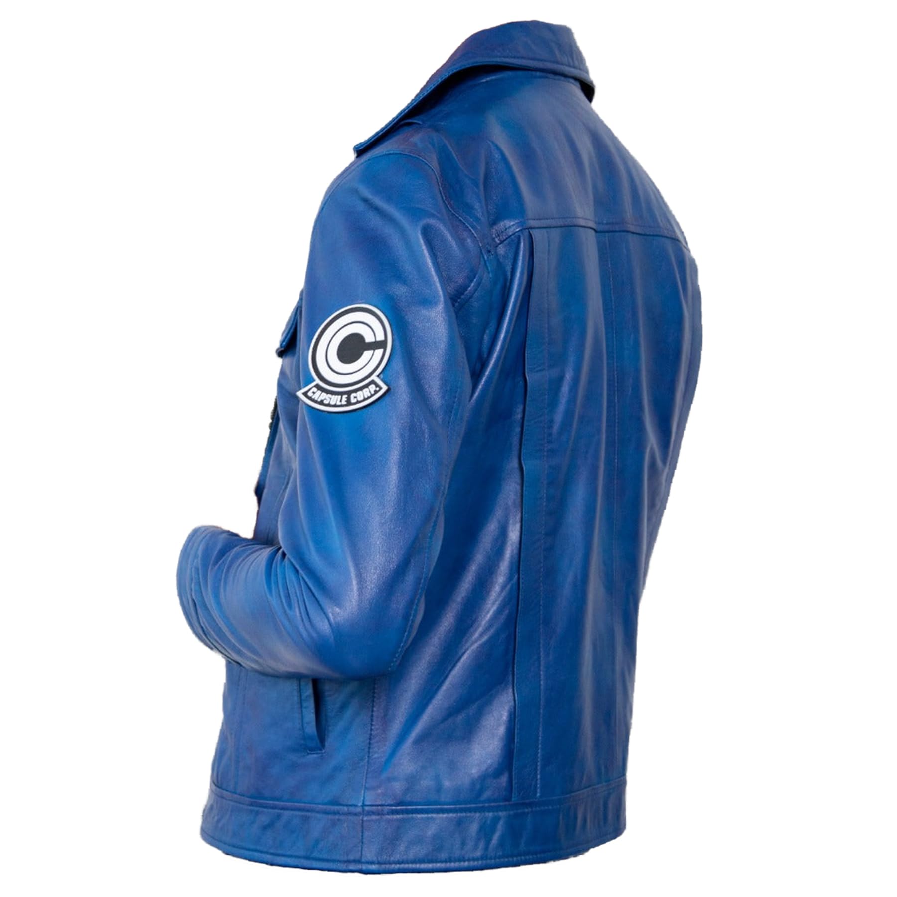 Men's Dragon Ball Z Trunks Cosplay Jacket - Capsule Corp Blue Leather Biker Motorcycle Rider Costume | Anime Convention Outfit & Halloween Cosplay Costume