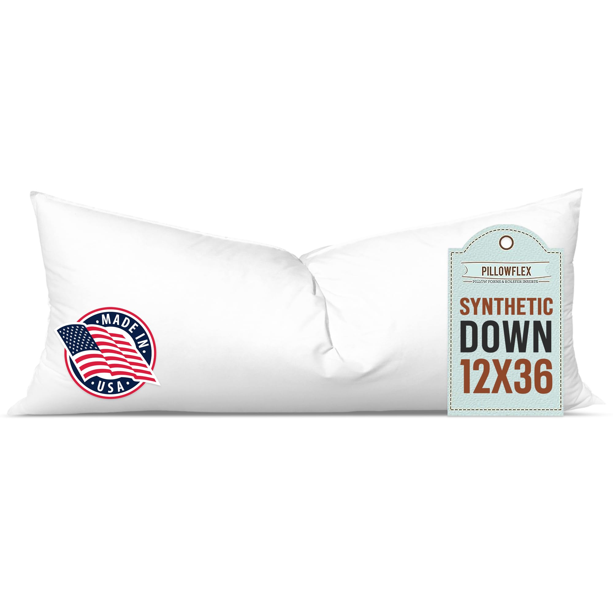 Pillowflex Synthetic Down Pillow Insert - 12x36 Down Alternative Pillow, Ultra Soft Hypoallergenic Body Pillow for Sleeping, Lumbar Support, Back Pain Relief - Perfect for Bed, Sofa & Home Decor