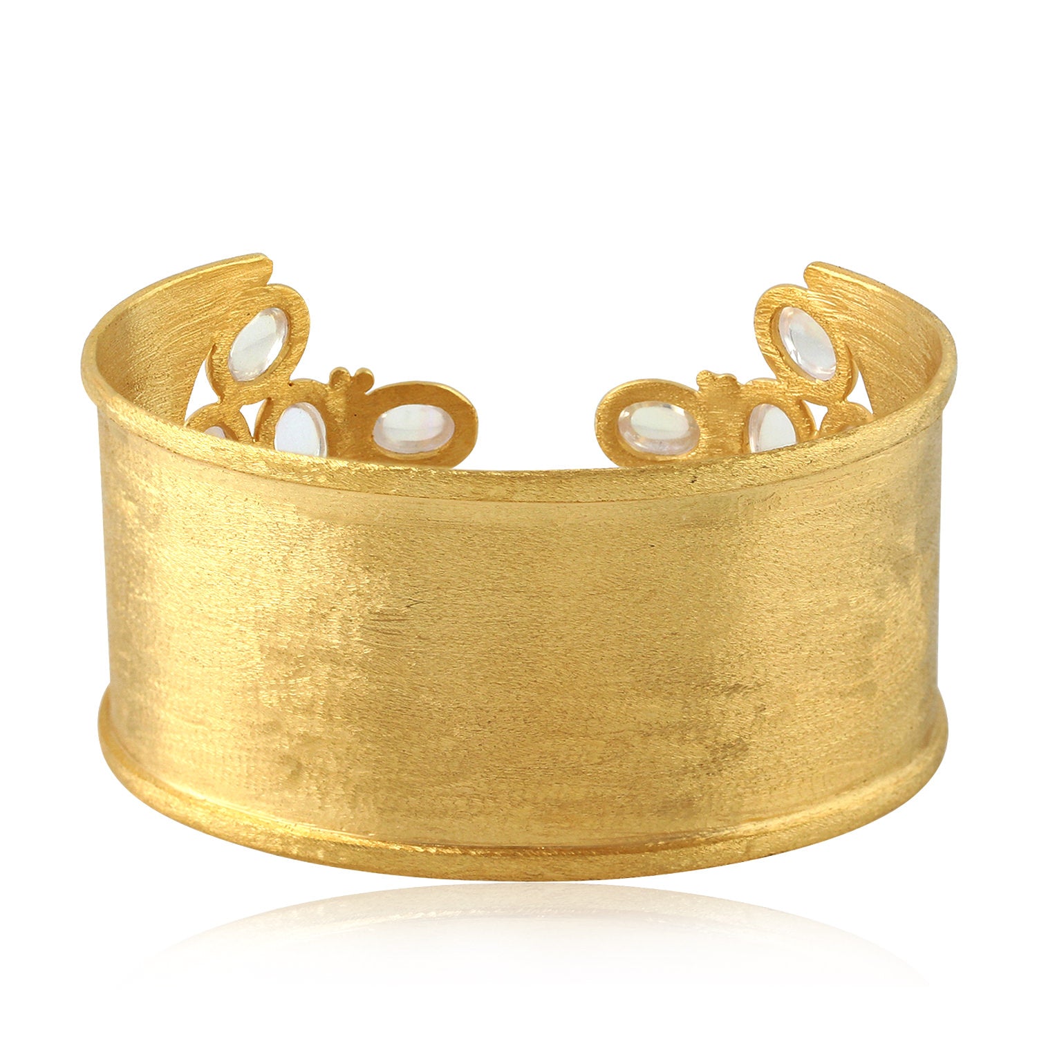 Handmade 18K Gold Bezel Set Moonstone Gemstone Designer Cuff Bracelet | Elegant Jewelry for Women | Perfect for Weddings, Parties & Special Occasions