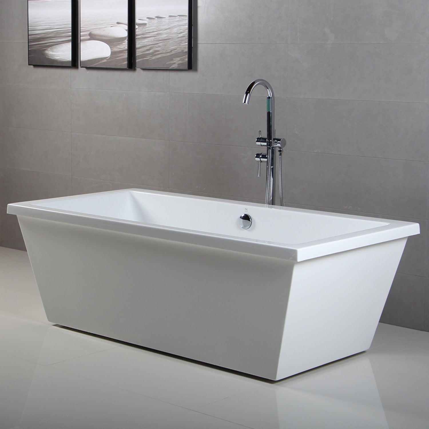 Aqua Eden 66 Inch Acrylic Freestanding Bathtub - Rectangular Double Ended Soaking Tub with Drain, Glossy White Finish | Perfect for Luxury Bathrooms & Spa Retreats