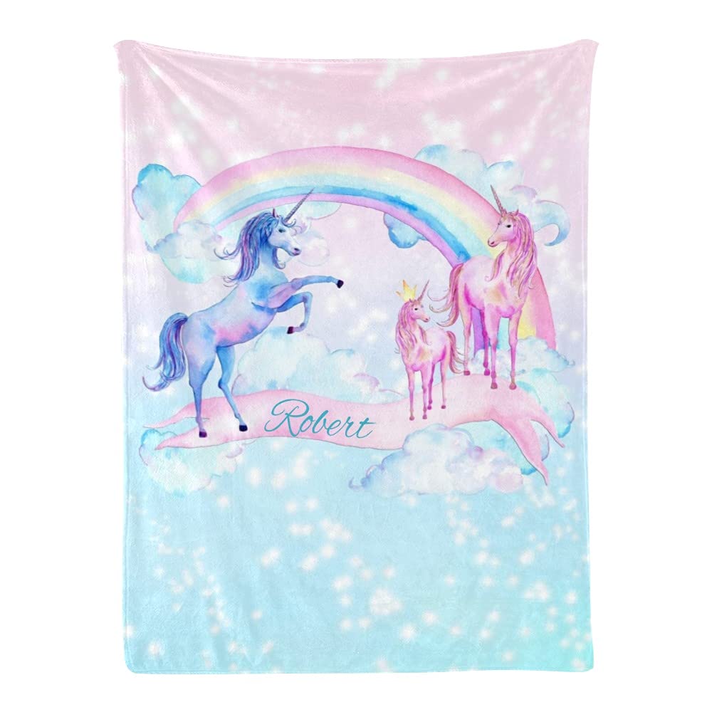 Personalized Rainbow Unicorn Fleece Baby Blanket - Custom Name Magic Nursery Blanket for Boys & Girls - Super Soft 30x40 Inch Baby Shower Gift for Birthdays, Christenings & Nursery Decor