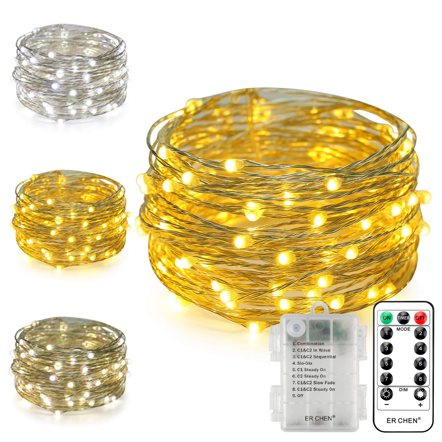 Dual-Color Battery Operated LED String Lights - 33 FT 100 LEDs Color Changing Fairy Lights with Remote & Timer, Dimmable Silvery Copper Wire for Indoor Outdoor Christmas Decor (Warm White/White) - Perfect for Bedroom, Garden, Party, Wedding & Holiday Lighting