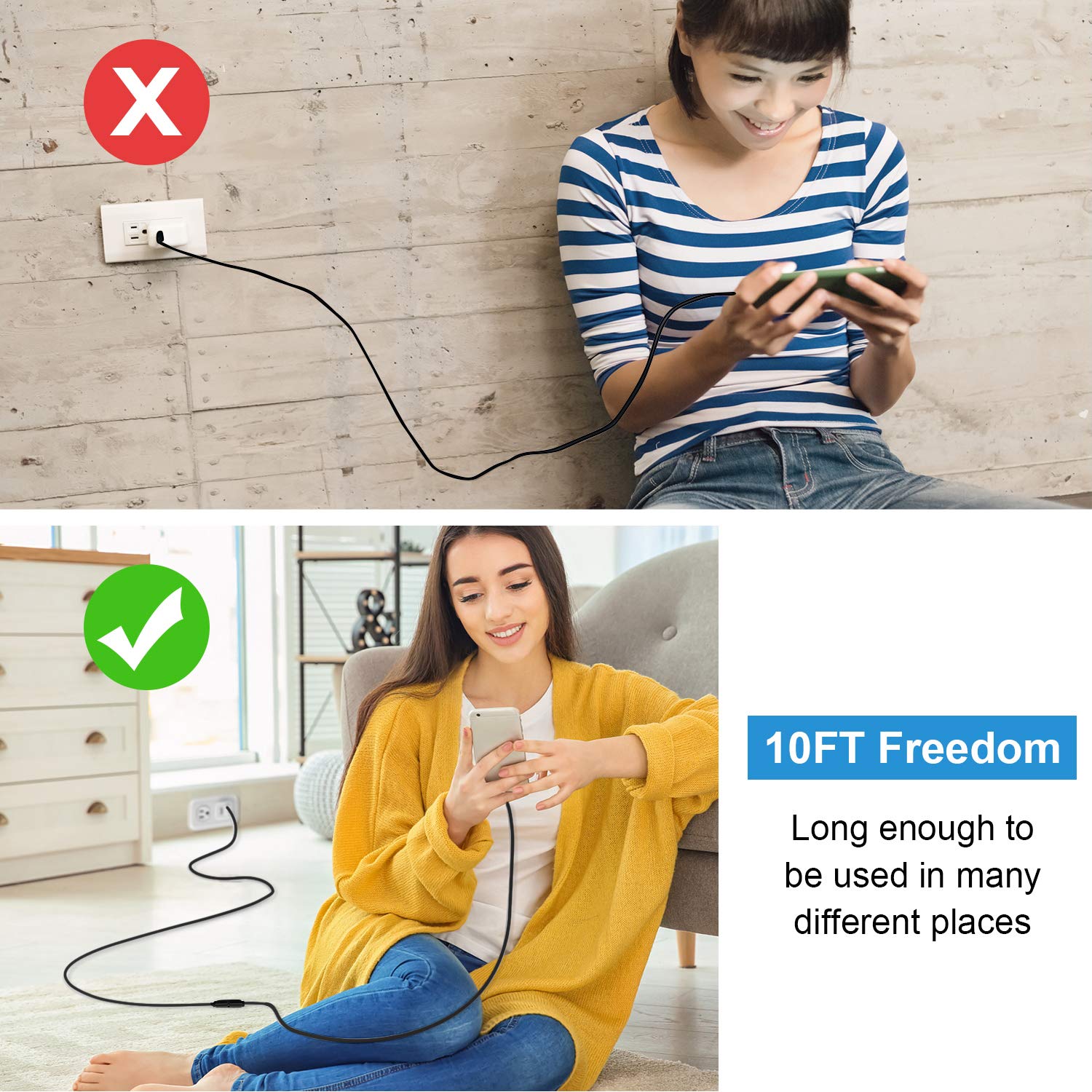 4-Pack 10ft Micro USB Extension Cable for Security Cameras