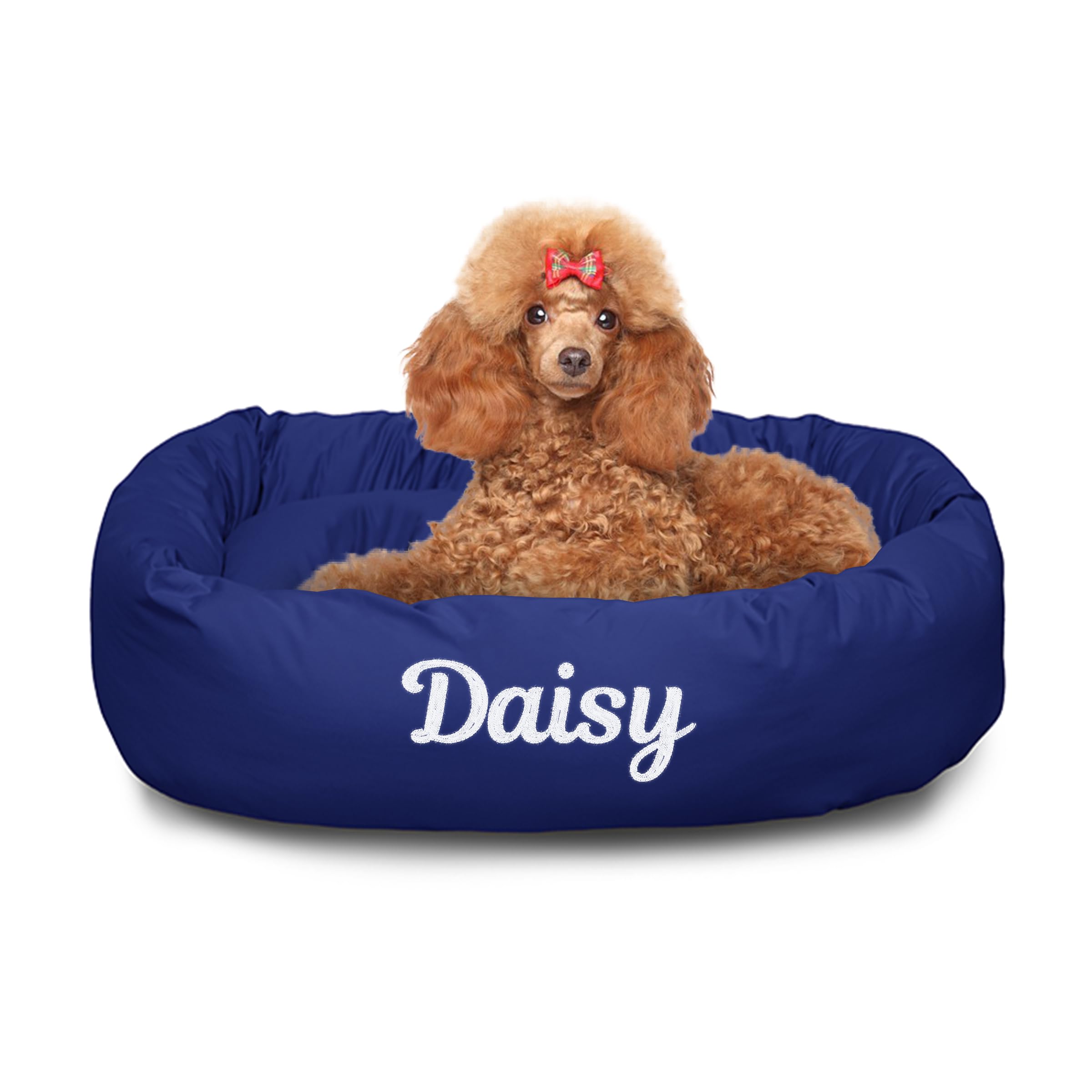Majestic Pet 32 Inch Personalized Washable Calming Dog Bed - Cozy Soft Round Orthopedic Pet Bed with Spine Support for Small to Medium Dogs - Fluffy Donut Design 32x23x7 Inches (Blue) - Perfect for Anxiety Relief & Comfortable Napping in Living Room or Bedroom