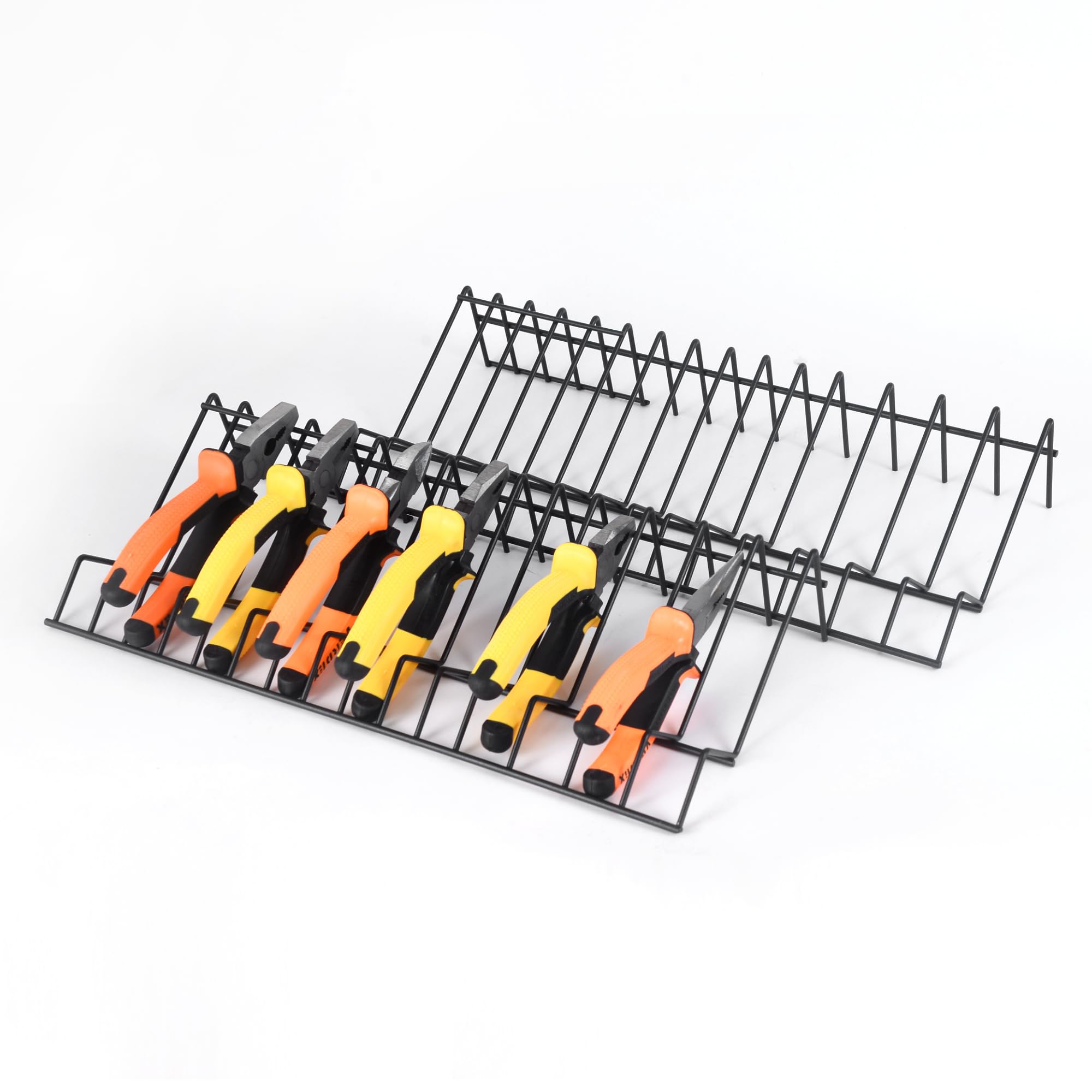 2-Pack Black Metal Plier Organizer for Tool Box Drawer - Holds 30 Spring Loaded, Regular & Wide Handle Insulated Pliers - Perfect for Tool Chest or Workshop Organization