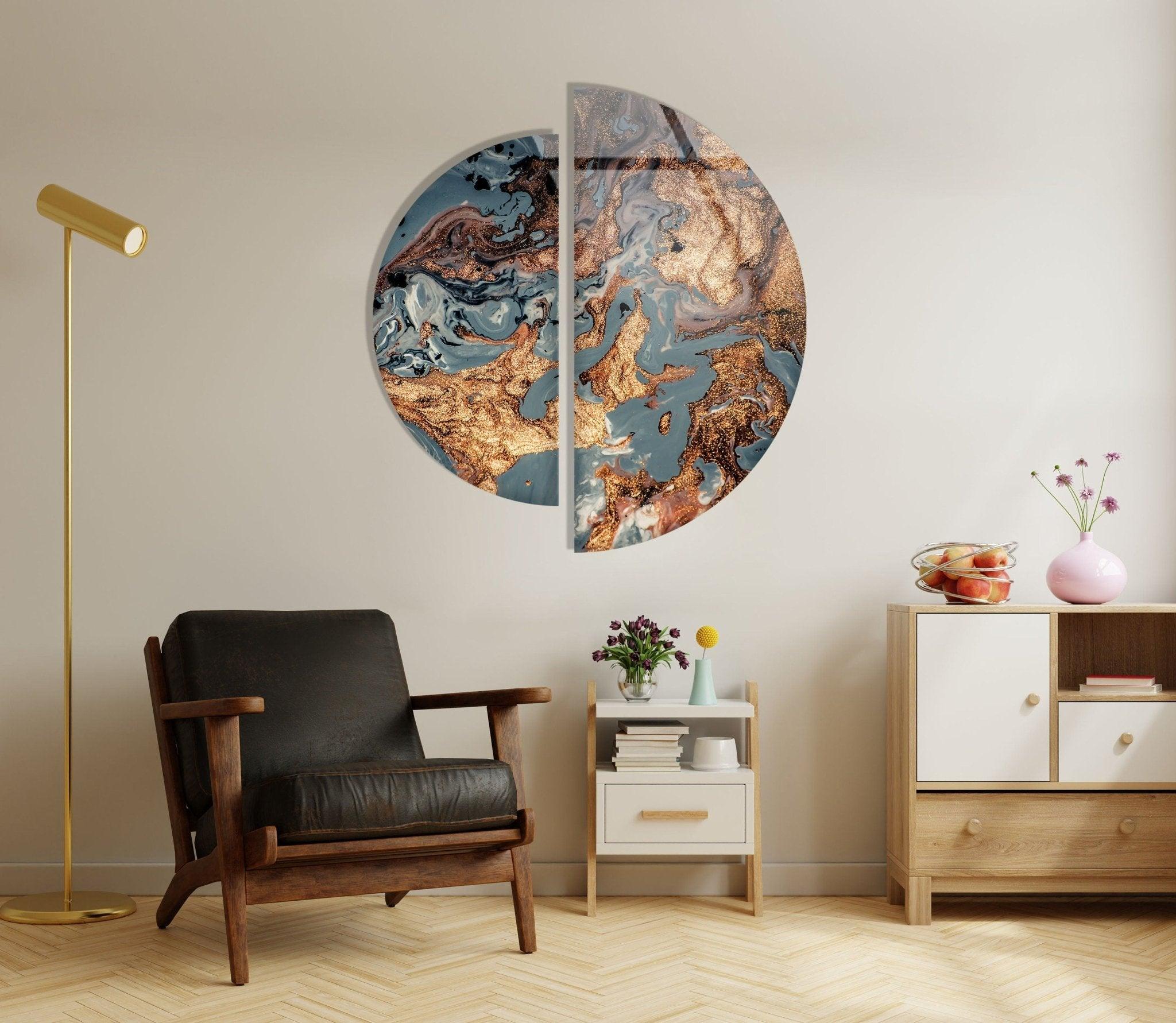 2 Piece Copper Abstract Glass Wall Art Set - Modern Metal & Glass Decor for Living Room, Bedroom, Office - Unique Handmade Home Decor for Wall