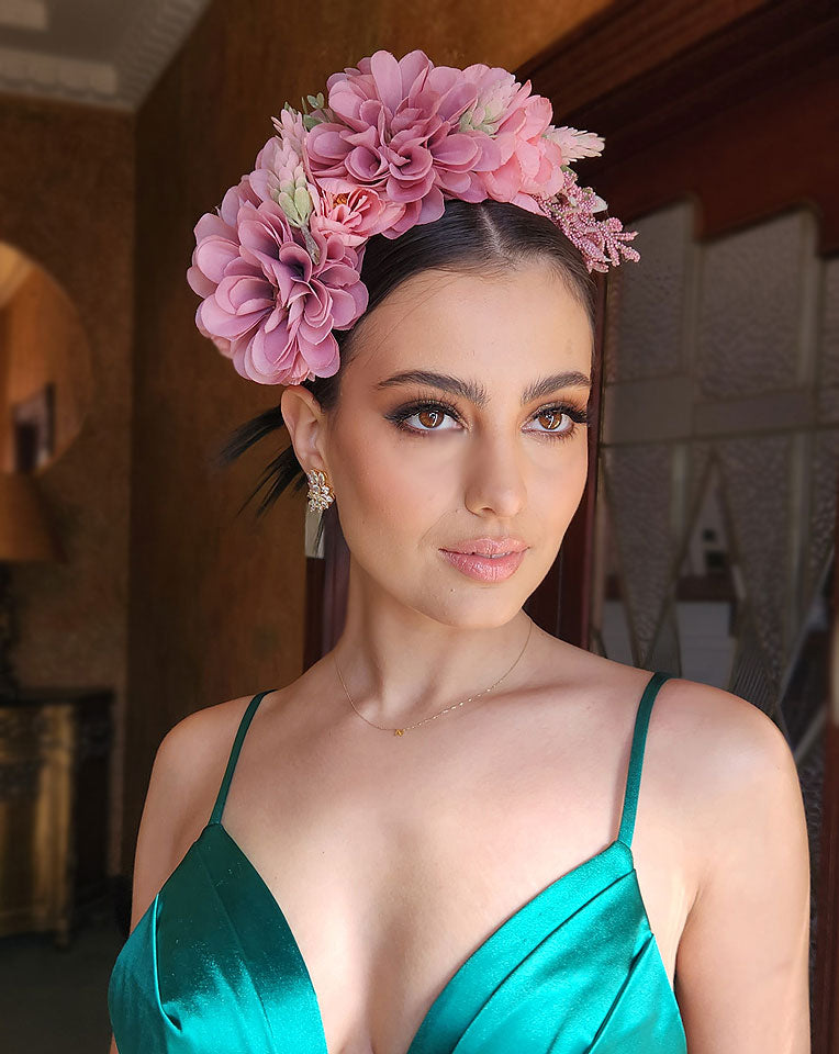 Race Day Crown & Fascinators - Dusty Rose Pink Floral Headband by Pia at Kezani | Perfect for Weddings, Derby Parties & Special Occasions