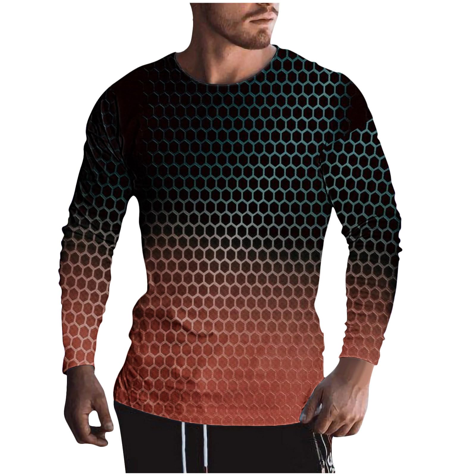 3D Geometry Print Men's Long Sleeve Graphic T-Shirt - Stylish Fall Streetwear Top for Casual Outfits, Parties & Everyday Wear