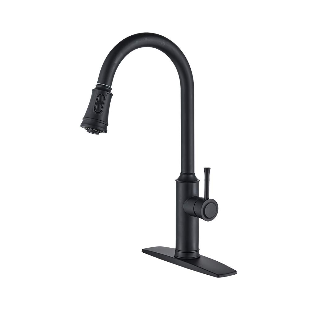 FORIOUS High Arc Matte Black Kitchen Faucet with Pull Down Sprayer, Stainless Steel Single Handle Pull Out Sprayer for Modern Kitchen Sink