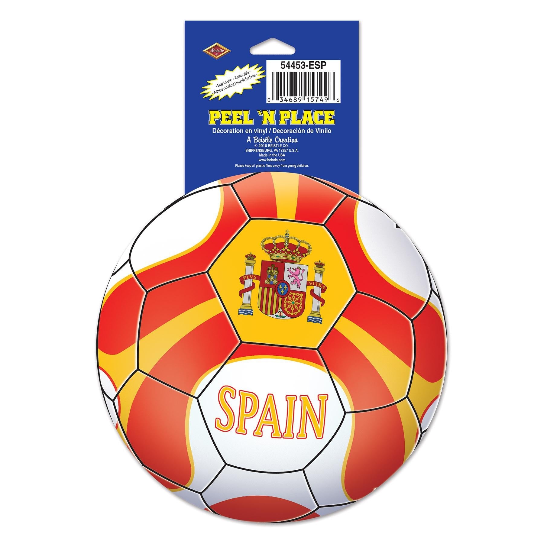 12-Piece Beistle Soccer Party Peel 'N Place Clings - Spain Team Decorations for Birthday, Game Day & Sports Themed Events