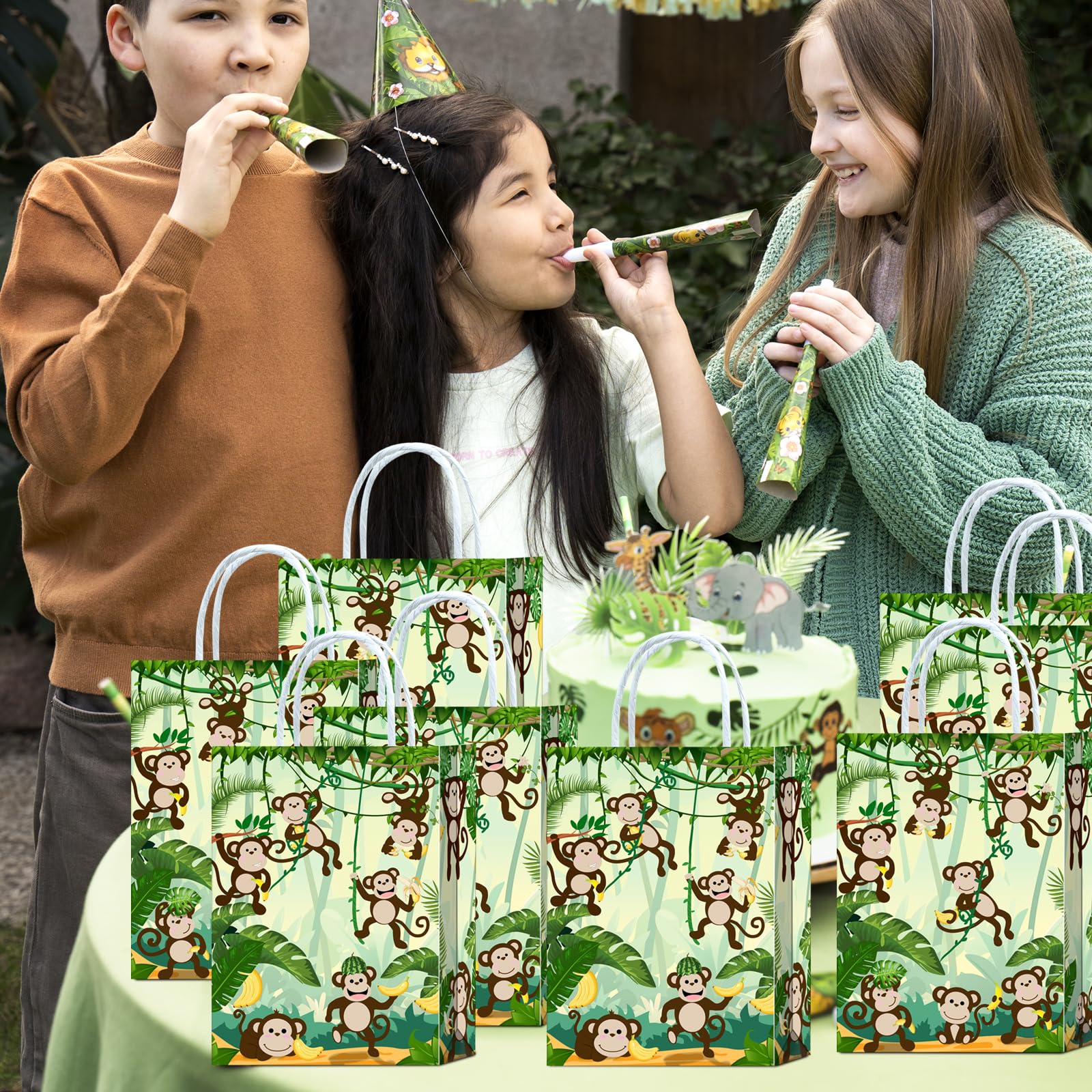 16-Piece Monkey Goodie Bags for Birthday Parties - Jungle Theme Treat Bags for Kids & Adults - Perfect for Monkey-Themed Celebrations, Baby Showers, and Zoo Animal Decorations