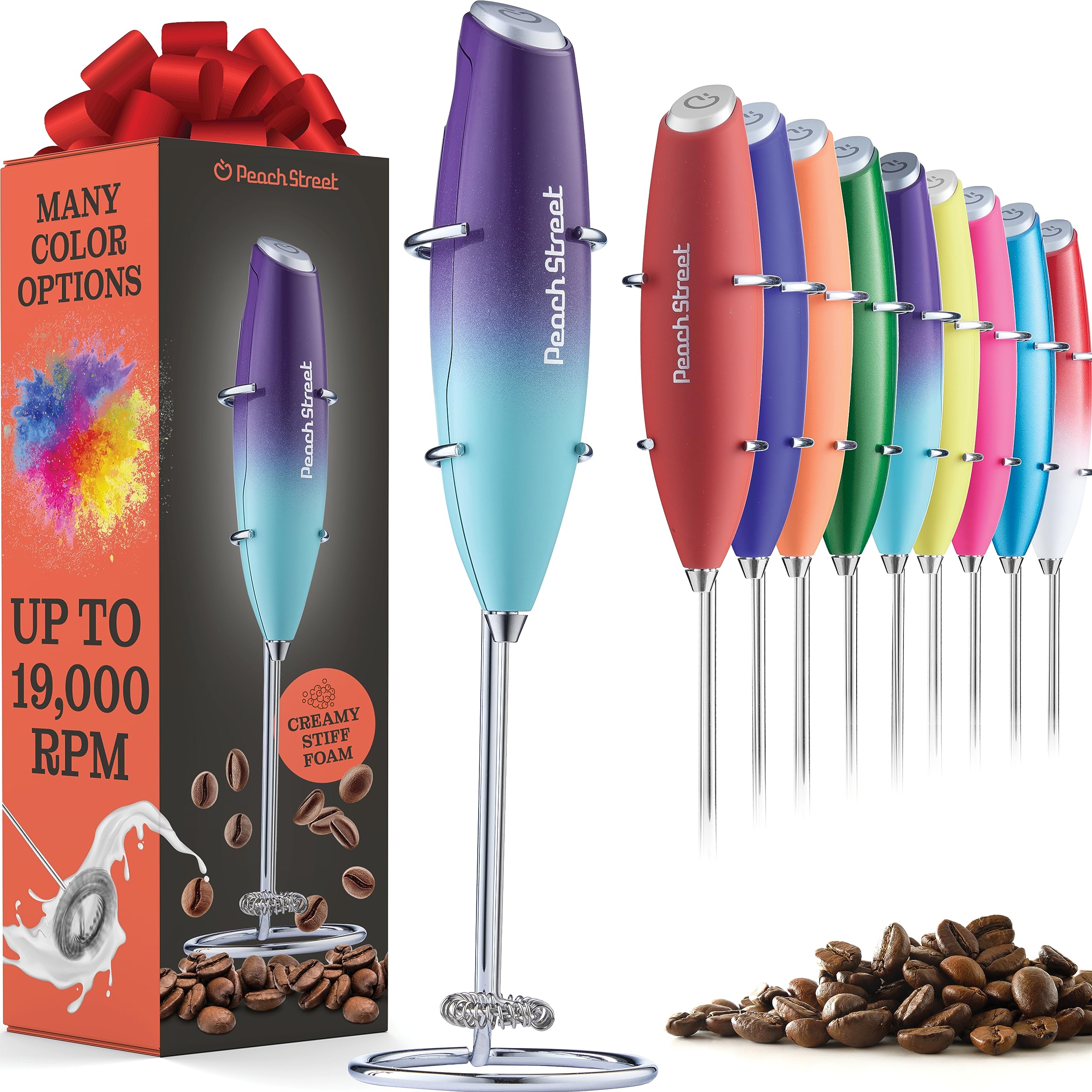 Premium Handheld Milk Frother - Mini Electric Milk Foamer with Stainless Steel Whisk & Stand - Battery Operated (Batteries Not Included) - Perfect for Coffee, Lattes, Cappuccino, Hot Chocolate, Matcha & Frappe - Ideal for Home, Office & Cafe Use
