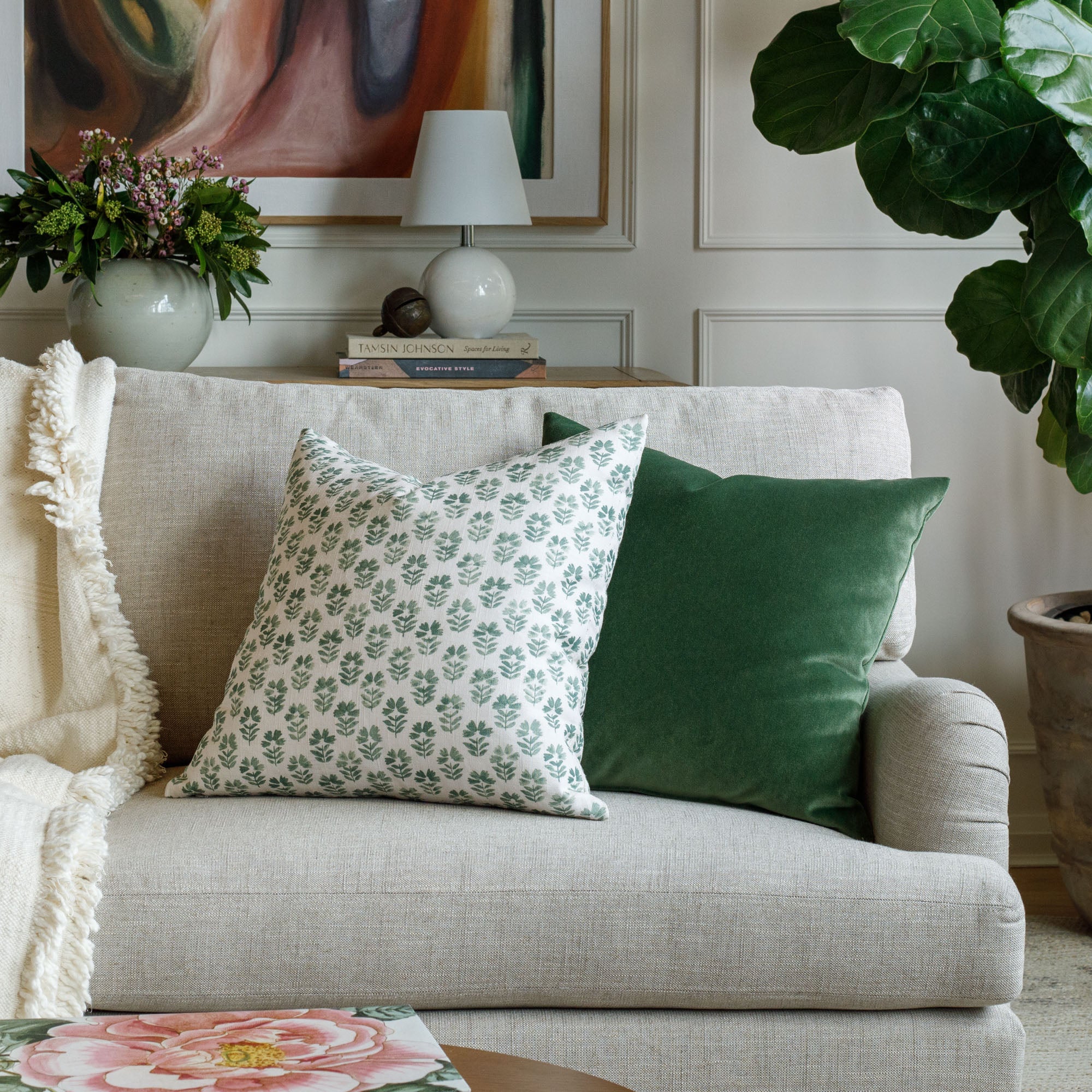 Carmel 20x20 Inch Decorative Throw Pillow Cover - Soft Pine Green Cushion for Sofa, Bed, Living Room & Home Decor