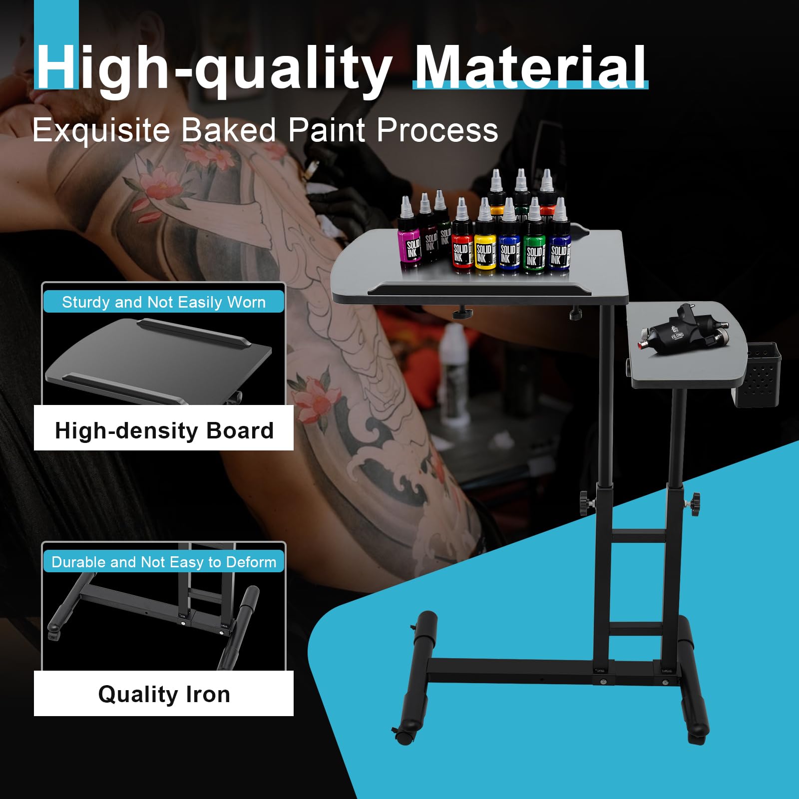 DNYSYSJ Portable Adjustable Tattoo Workstation with Dual Countertops - Professional Tattoo Artist Desk Table, Mobile Work Station Stand for Tattoo Studios & Home Use - Perfect for Creating, Organizing & Storing Tattoo Equipment