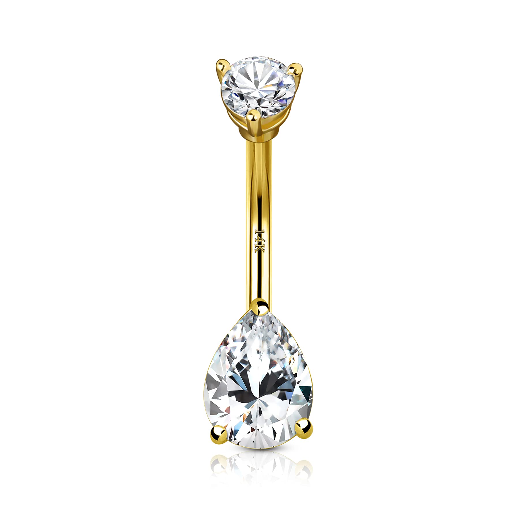 14K Solid Gold Belly Button Rings - Heart Cubic Zirconia Navel Piercing Jewelry 14G Yellow Gold Prong Set Belly Rings for Women | Perfect for Everyday Wear, Parties, and Beach Outfits