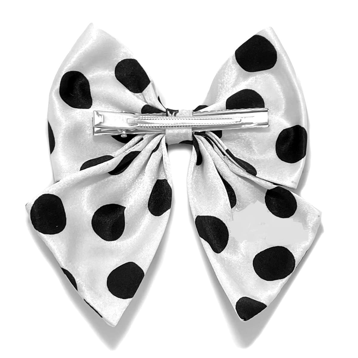 Stylish Unisex Hair Clips for Girls & Women - Luxury Satin Scrunchies & Grosgrain Ribbon Hair Barrettes with Alligator Clips (Pack of 2, Big Polka Dots) - Perfect for School, Parties, Weddings & Everyday Fashion Accessories