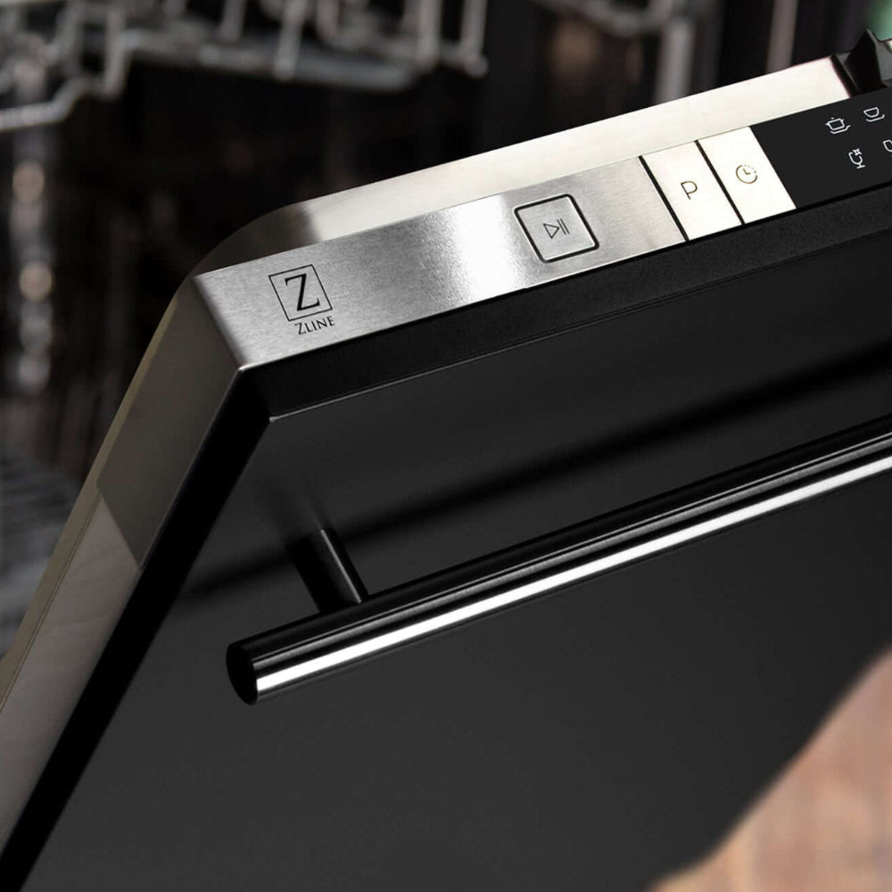 ZLINE 24-Inch Built-In Dishwasher - Black Matte Finish, Stainless Steel Tub, Modern Handle, Ultra Quiet 52dBa (DW BLM H 24) - Perfect for Modern Kitchens & Open-Concept Homes