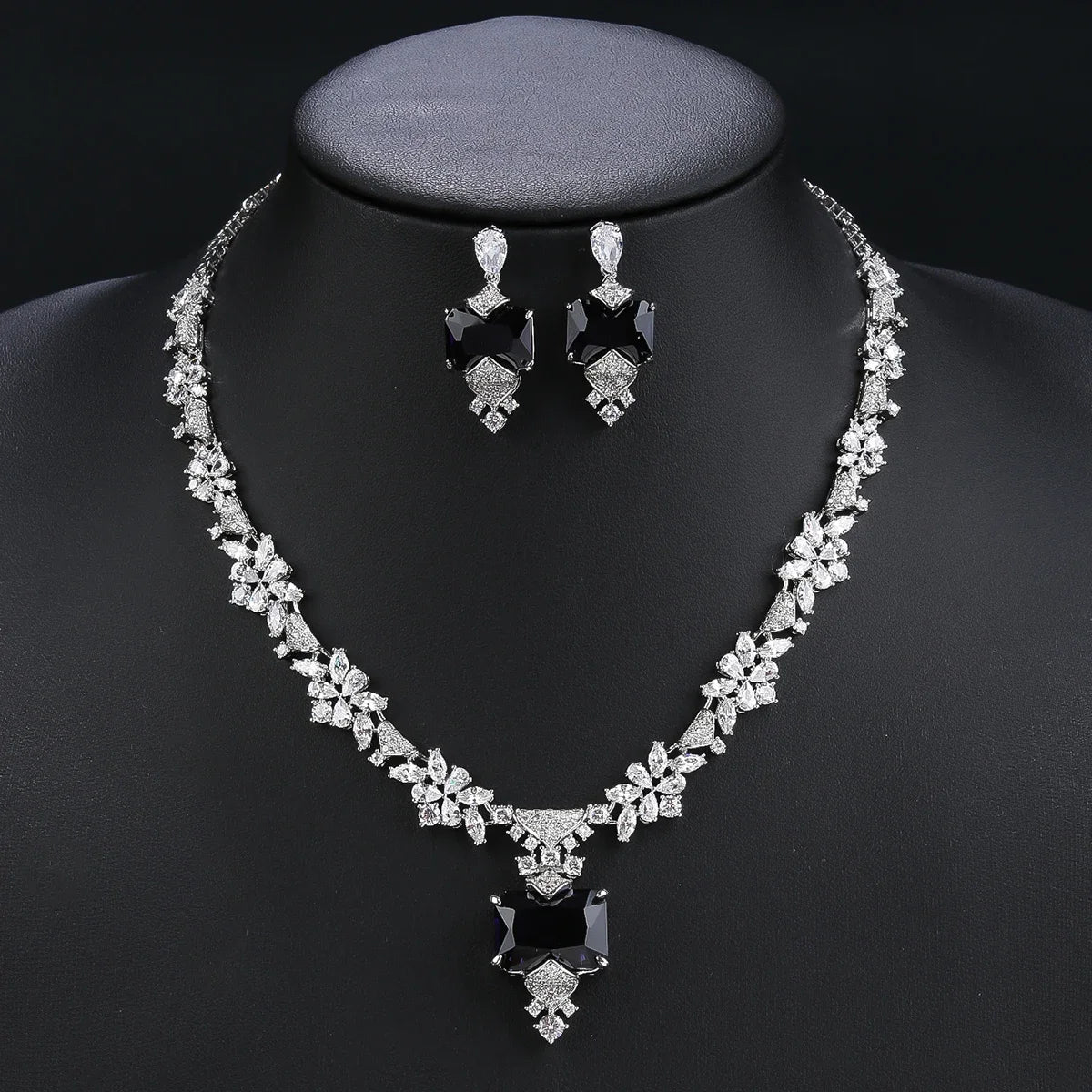 Elegant CZ Cubic Zirconia Pendant Necklace & Earrings Set for Women - Bridal Wedding Jewelry Gift - Perfect for Anniversary, Engagement & Special Occasions