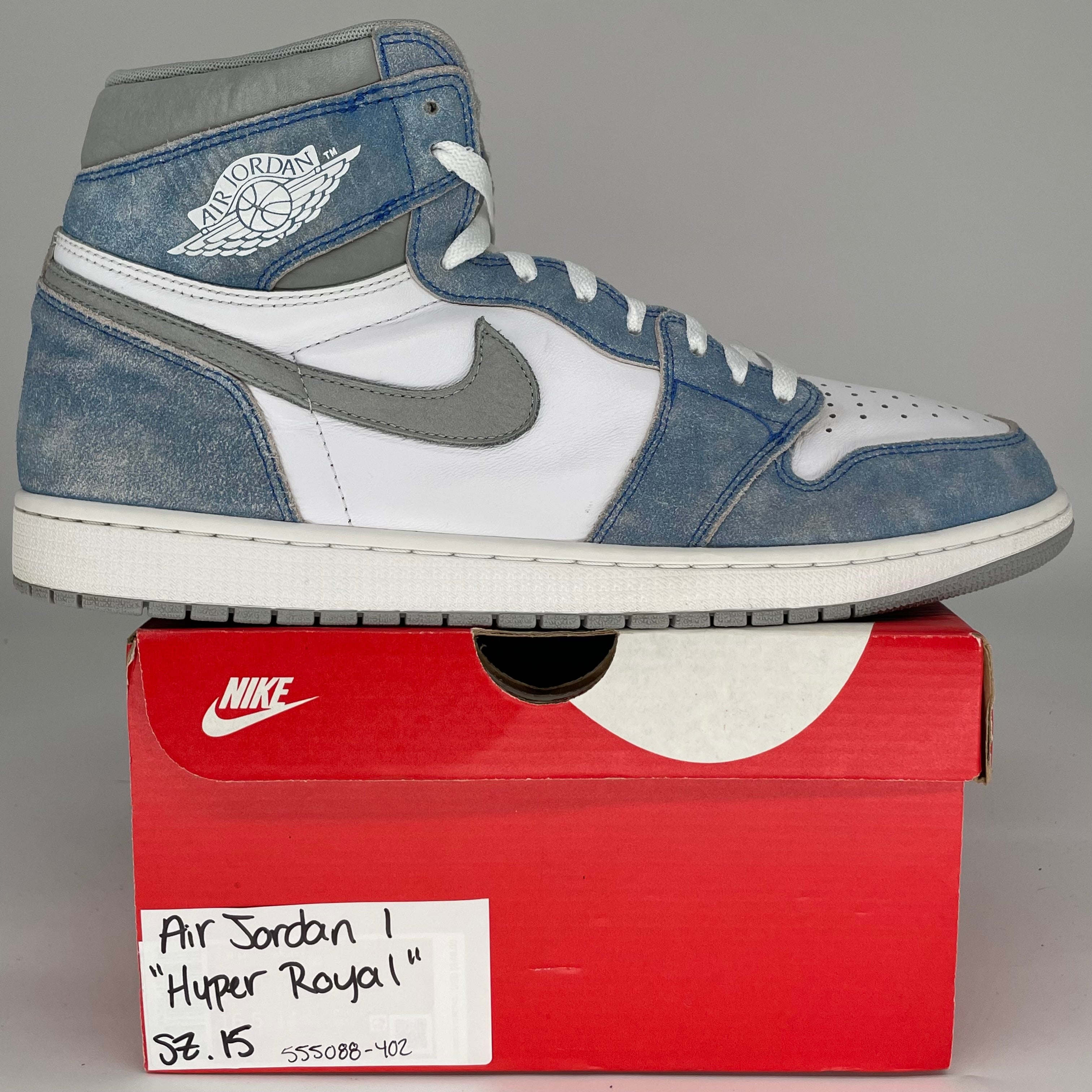 AIR JORDAN 1 HYPER ROYAL Sneakers - Men's Size 15 (555088-402) - Blue & White High-Top Basketball Shoes for Streetwear & Casual Outfits