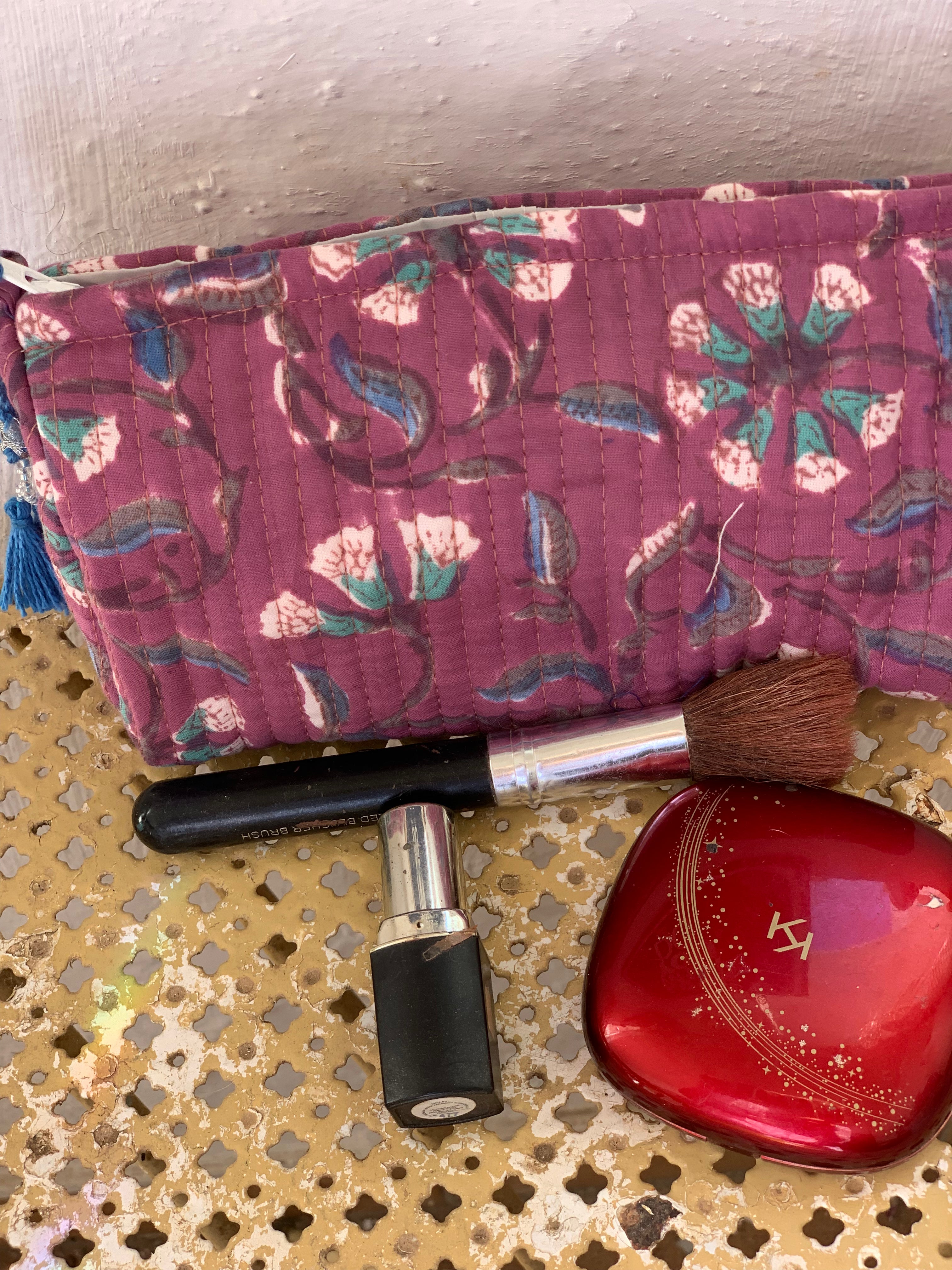 Handmade Block Print Cotton Cosmetic Bags - Eco-Friendly Travel & Storage Pouches (3 Sizes) - Perfect for Makeup, Jewelry & Toiletries Organization