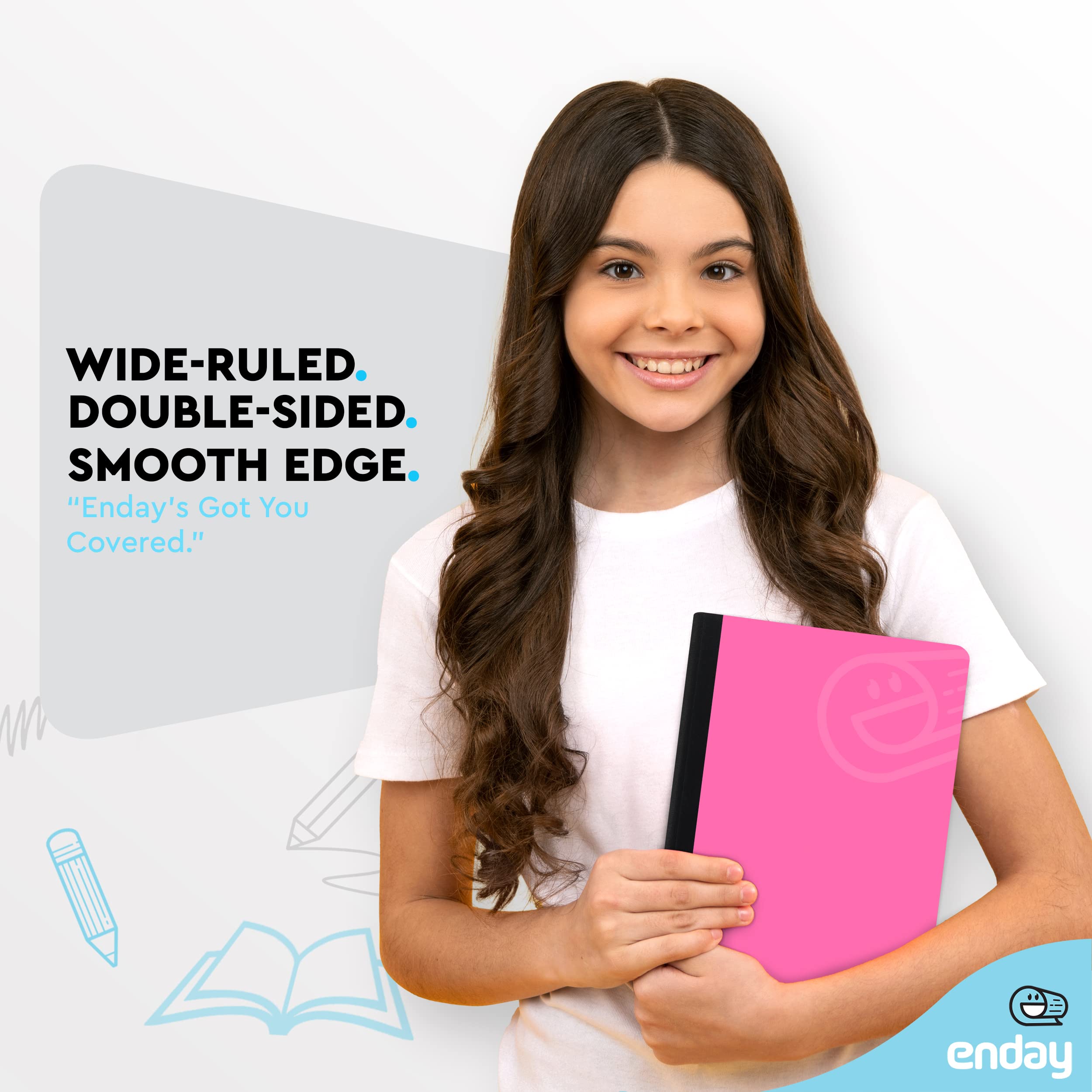 Premium Pink Hard Cover Composition Notebooks - Wide Ruled Paper, 100 Sheets (96 Pack Bulk) - Durable Lined Writing Journals for School, Office & Note Taking - by Enday